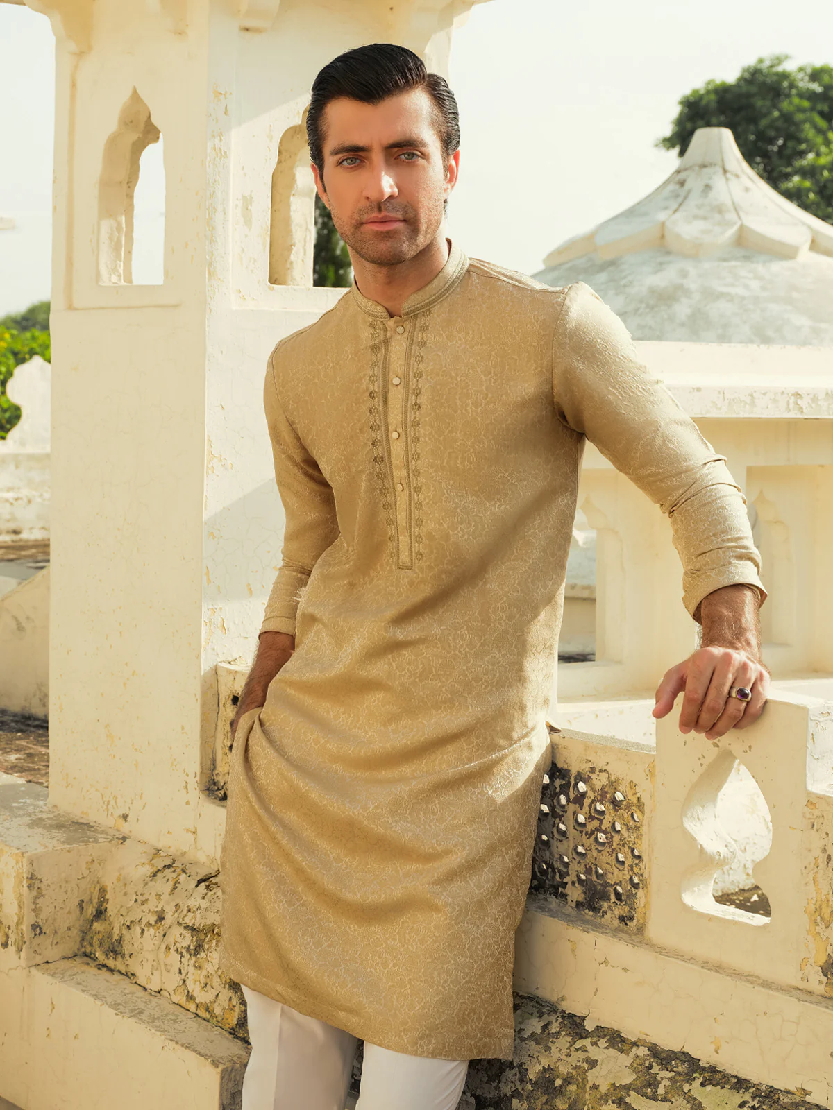 Men's Beige Kurta - EMTKC23-110 - Image 3