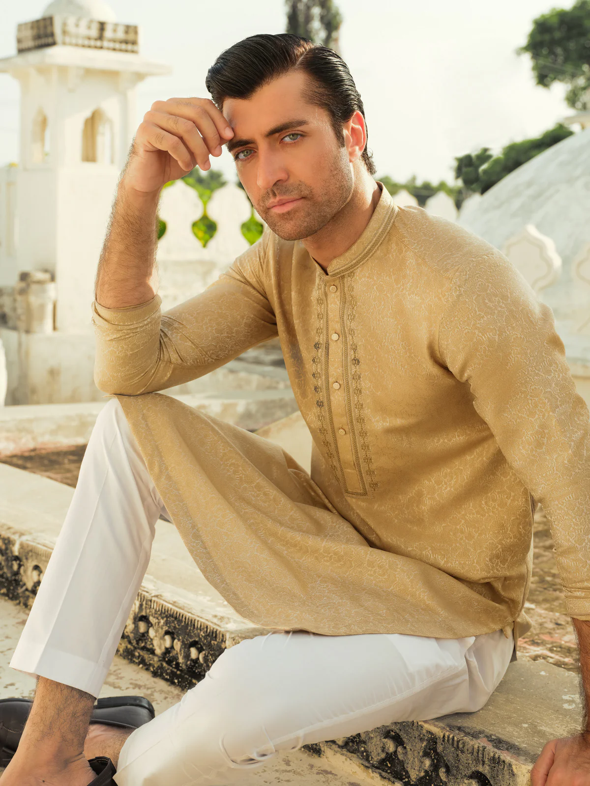 Men's Beige Kurta - EMTKC23-110 - Image 4