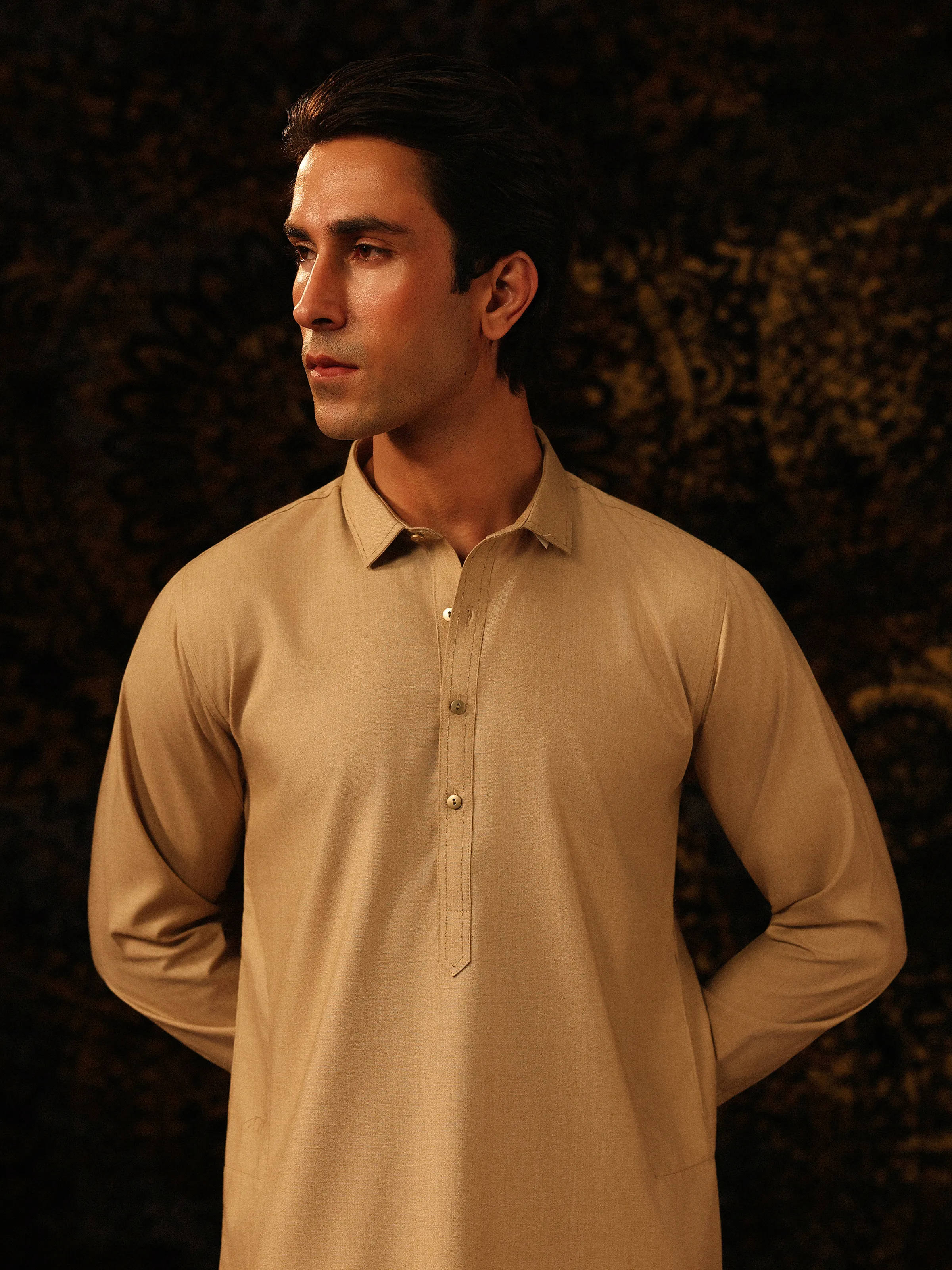 Men's Beige Kurta Pajama - EMTKPT5-082 - Image 2