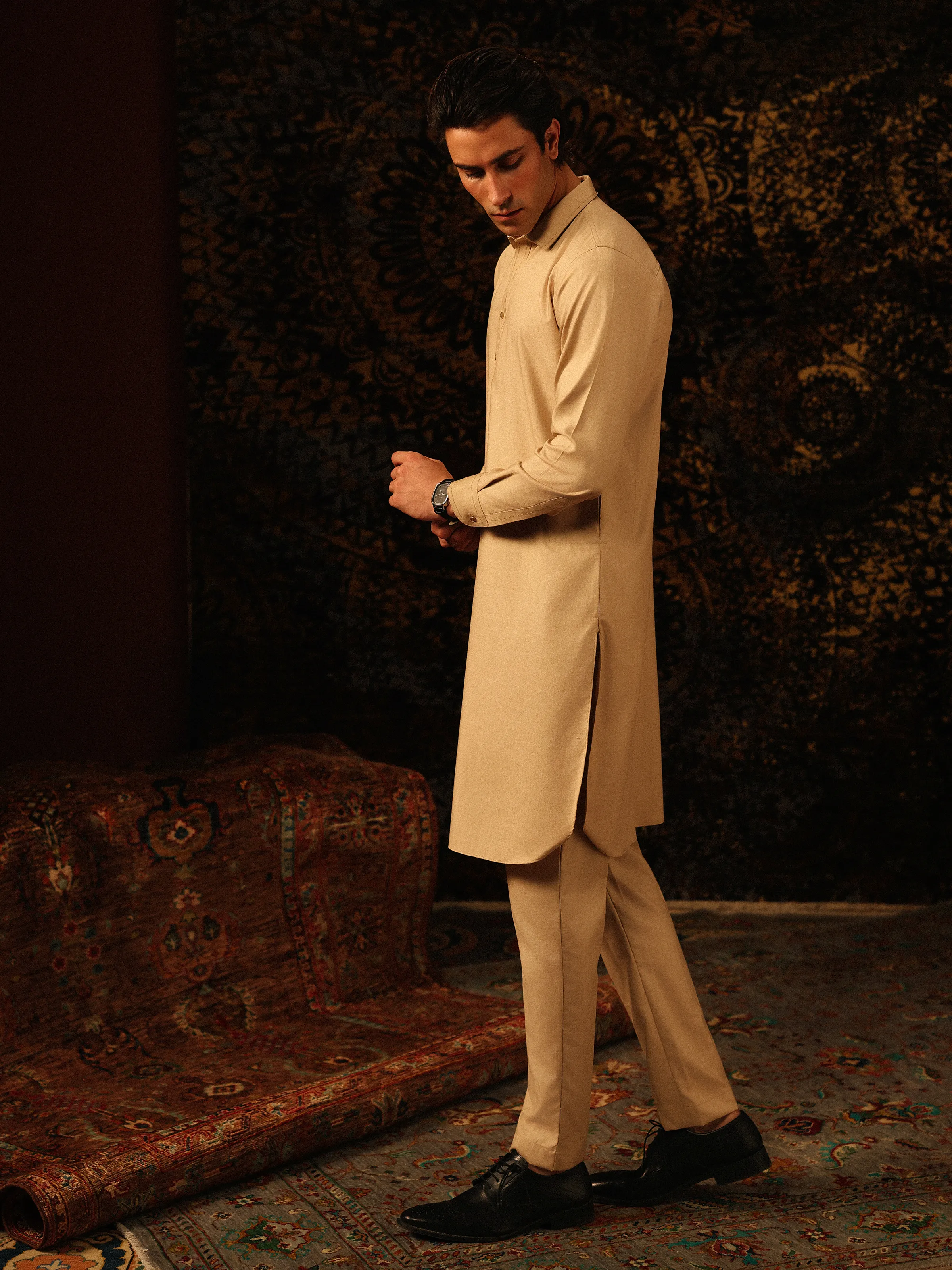 Men's Beige Kurta Pajama - EMTKPT5-082 - Image 4