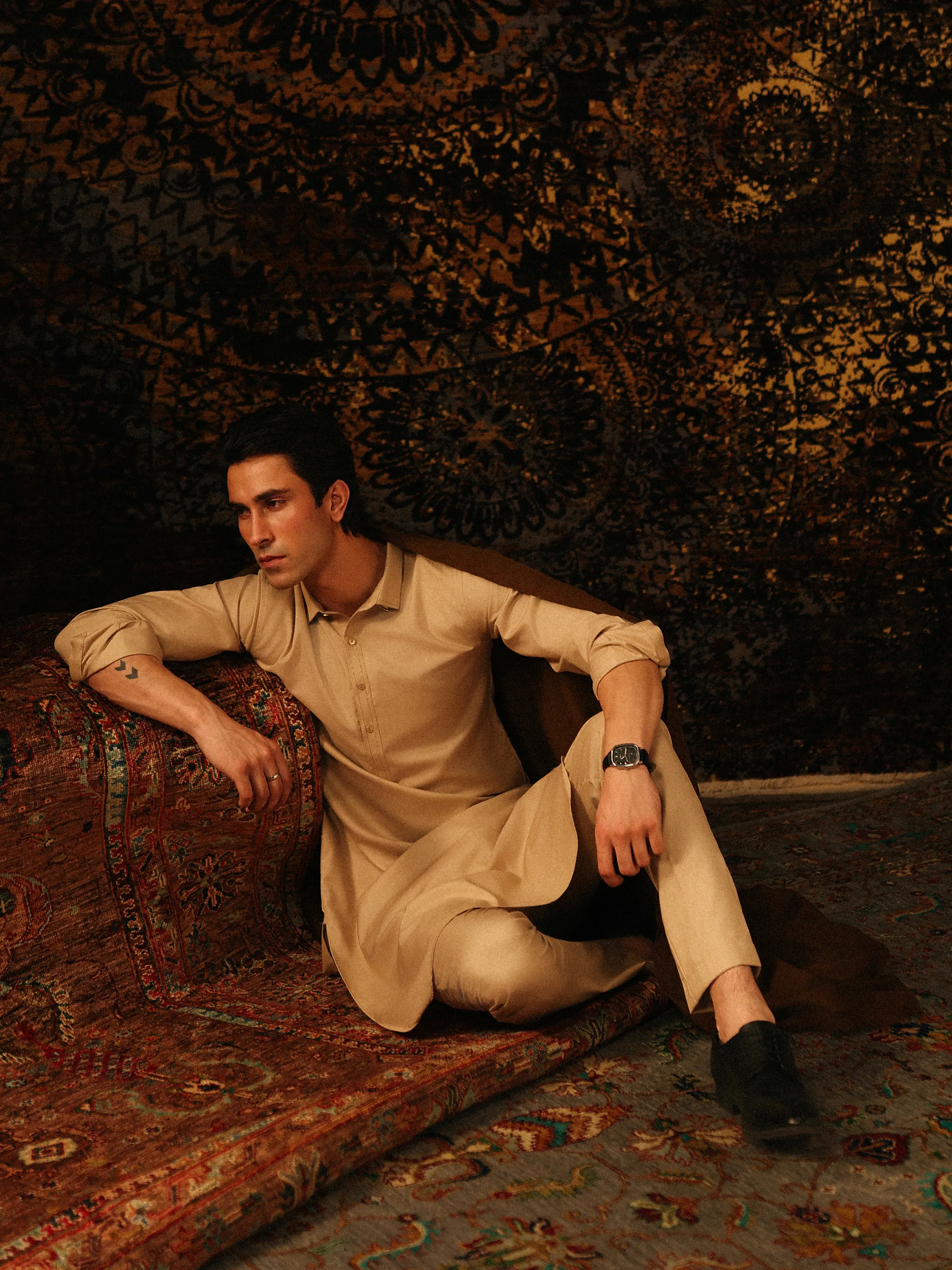 Men's Beige Kurta Pajama - EMTKPT5-082 - Image 5
