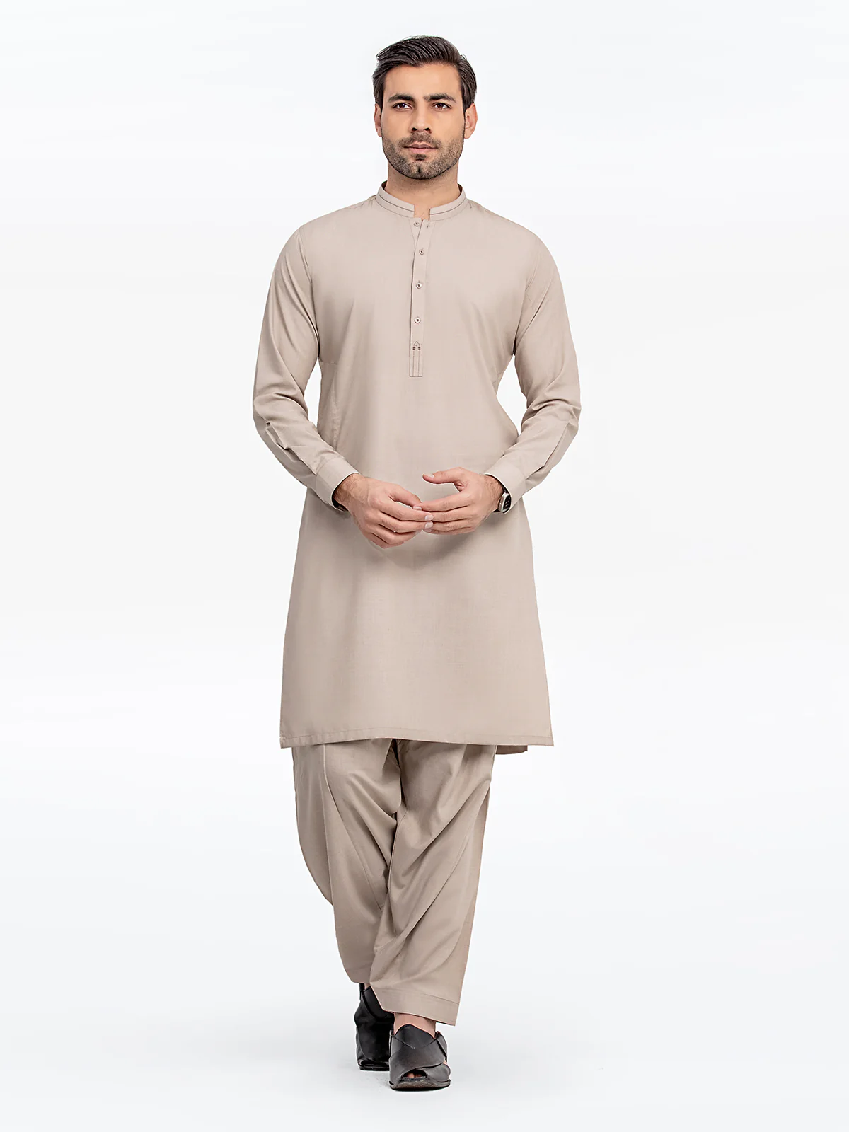 Men's Beige Shalwar Kameez - EMTKS24S-41088 - Image 2