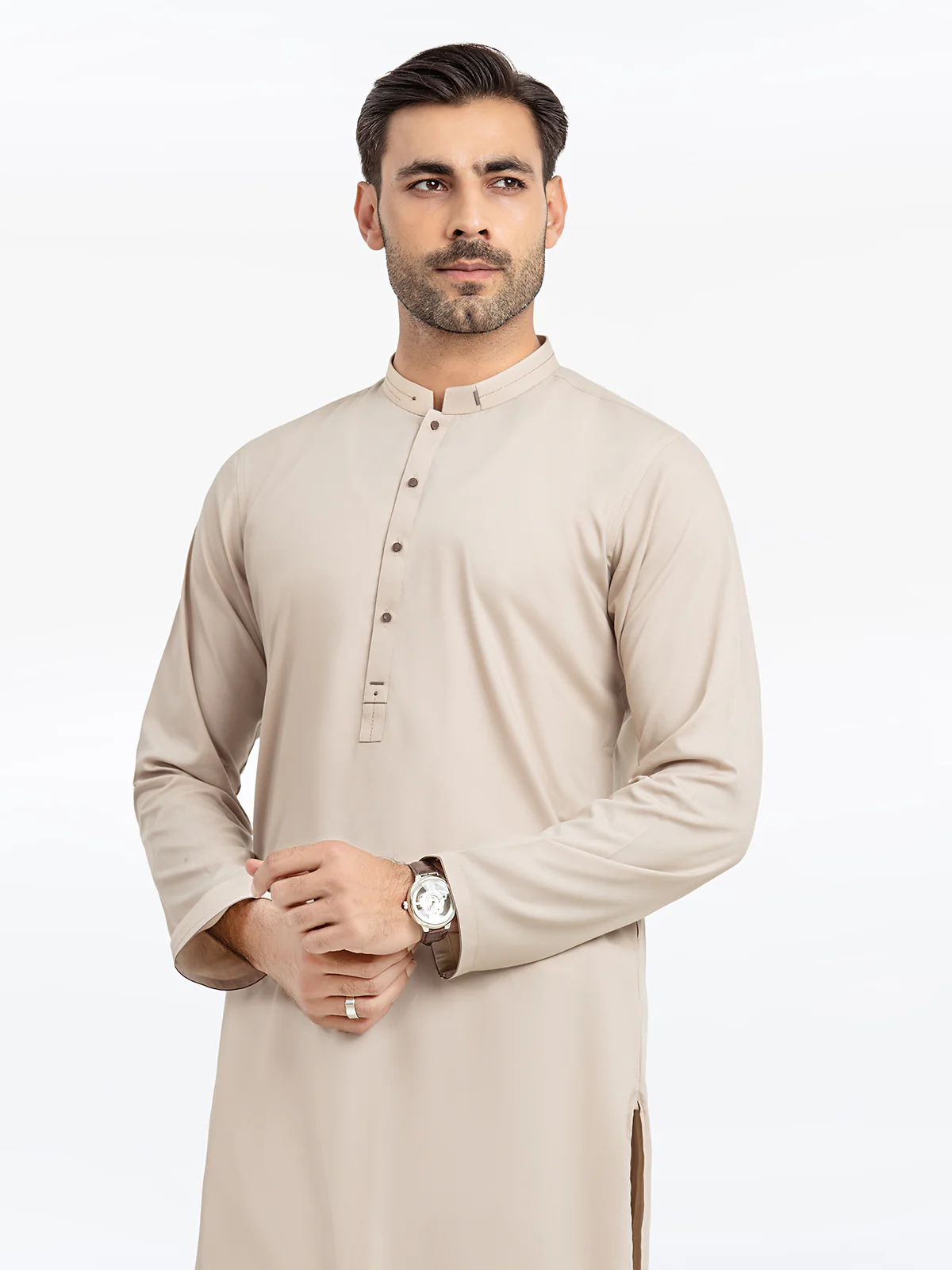 Men's Beige Shalwar Kameez - EMTKS24S-41129 - Image 2