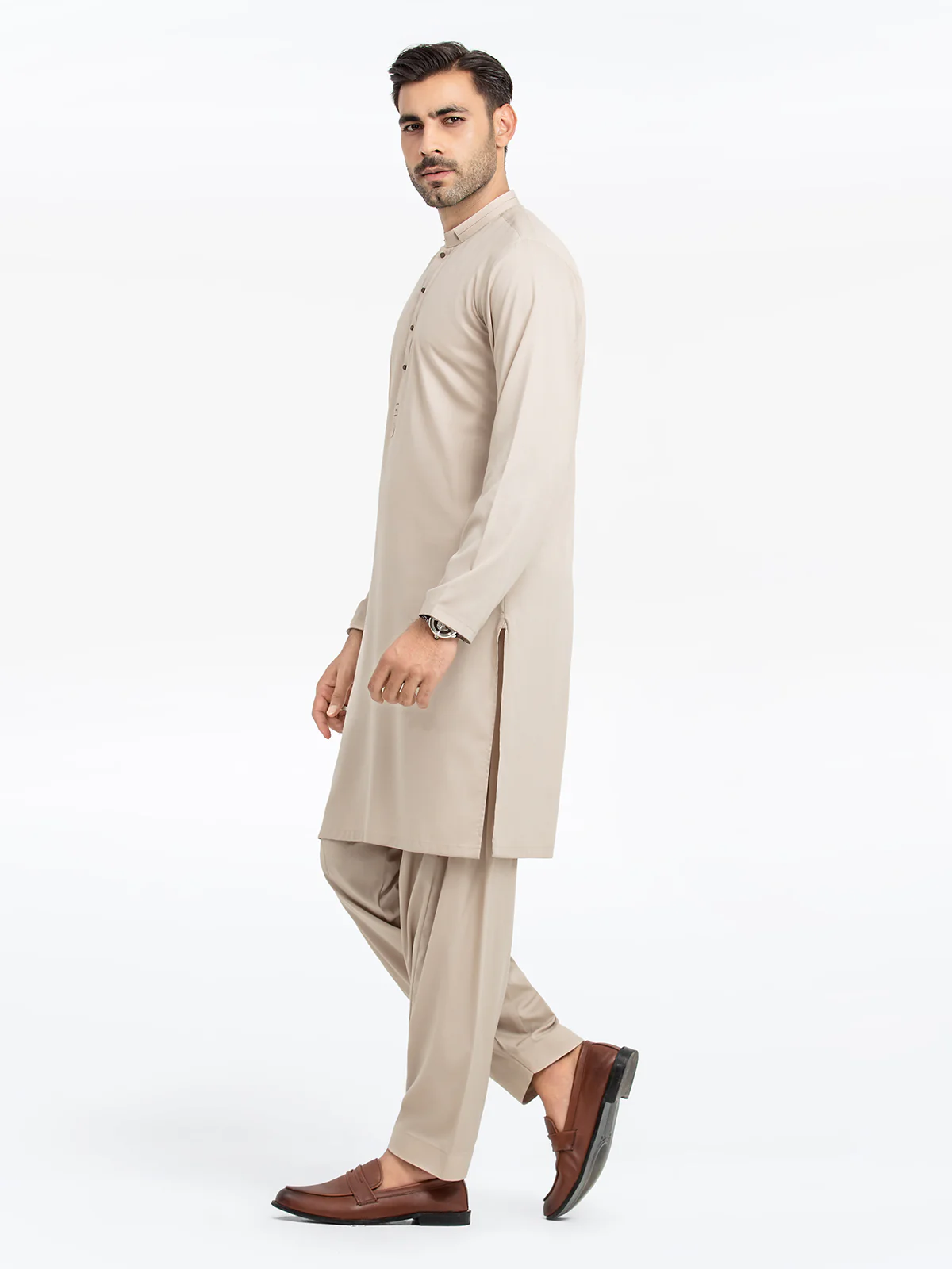 Men's Beige Shalwar Kameez - EMTKS24S-41129 - Image 4
