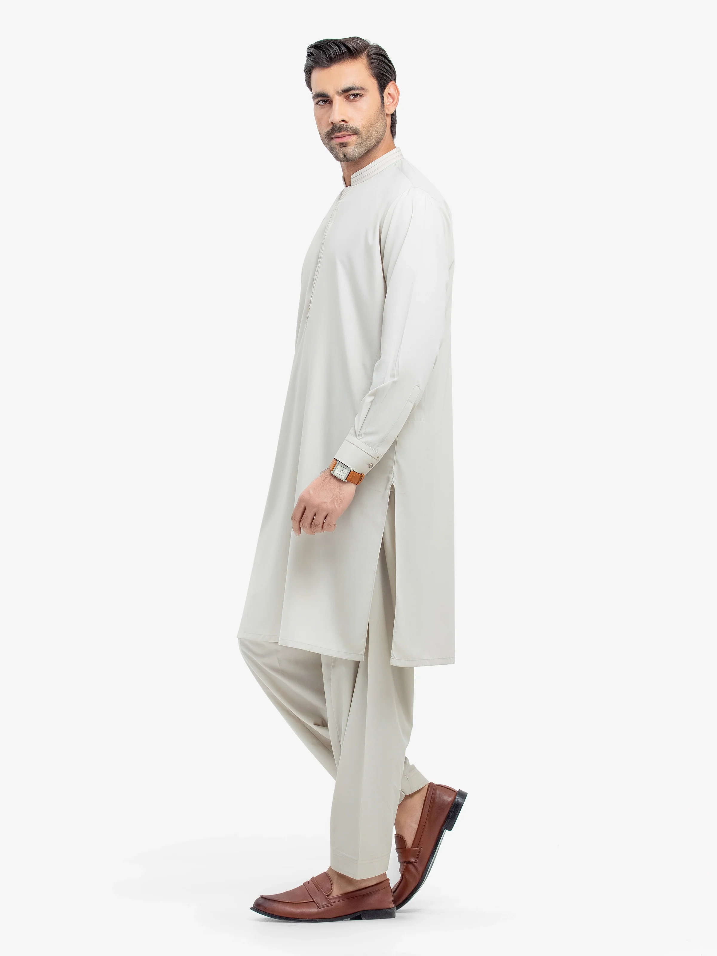 Men's Beige Shalwar Kameez - EMTKS25-41148 - Image 4