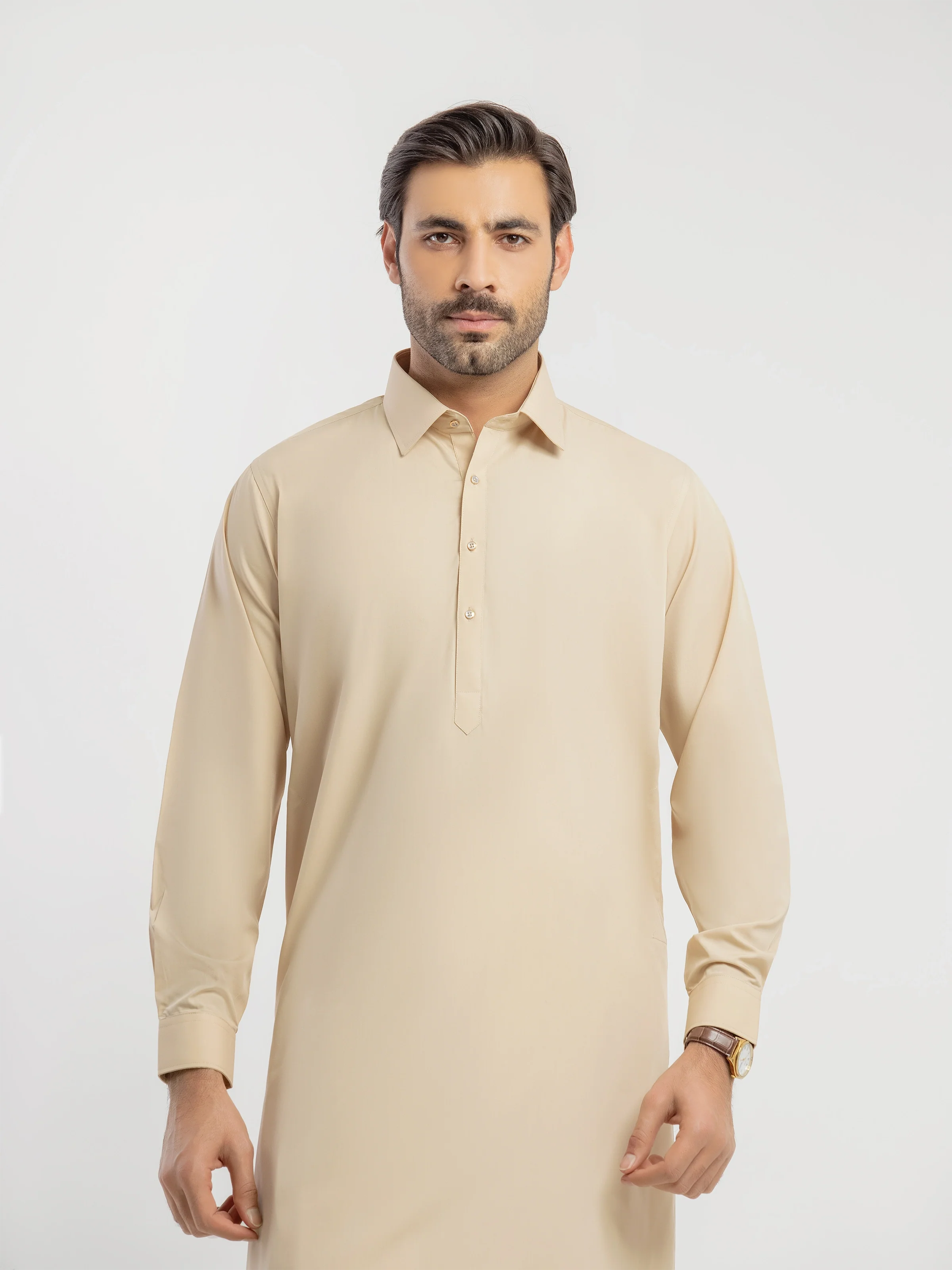 Men's Beige Shalwar Kameez - EMTKS5-41193 - Image 2