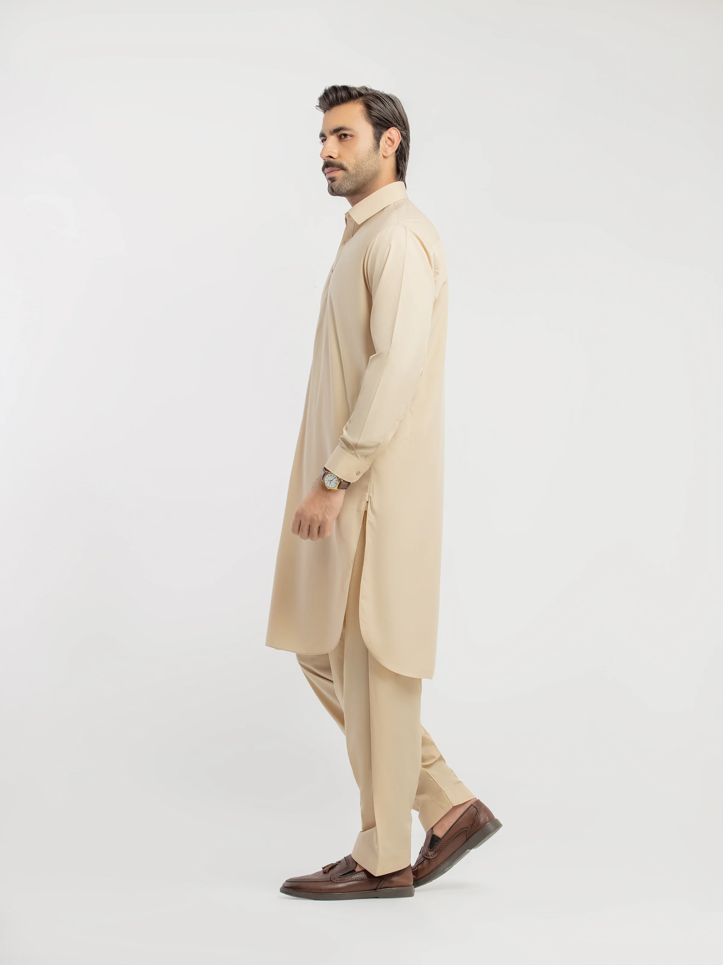 Men's Beige Shalwar Kameez - EMTKS5-41193 - Image 4