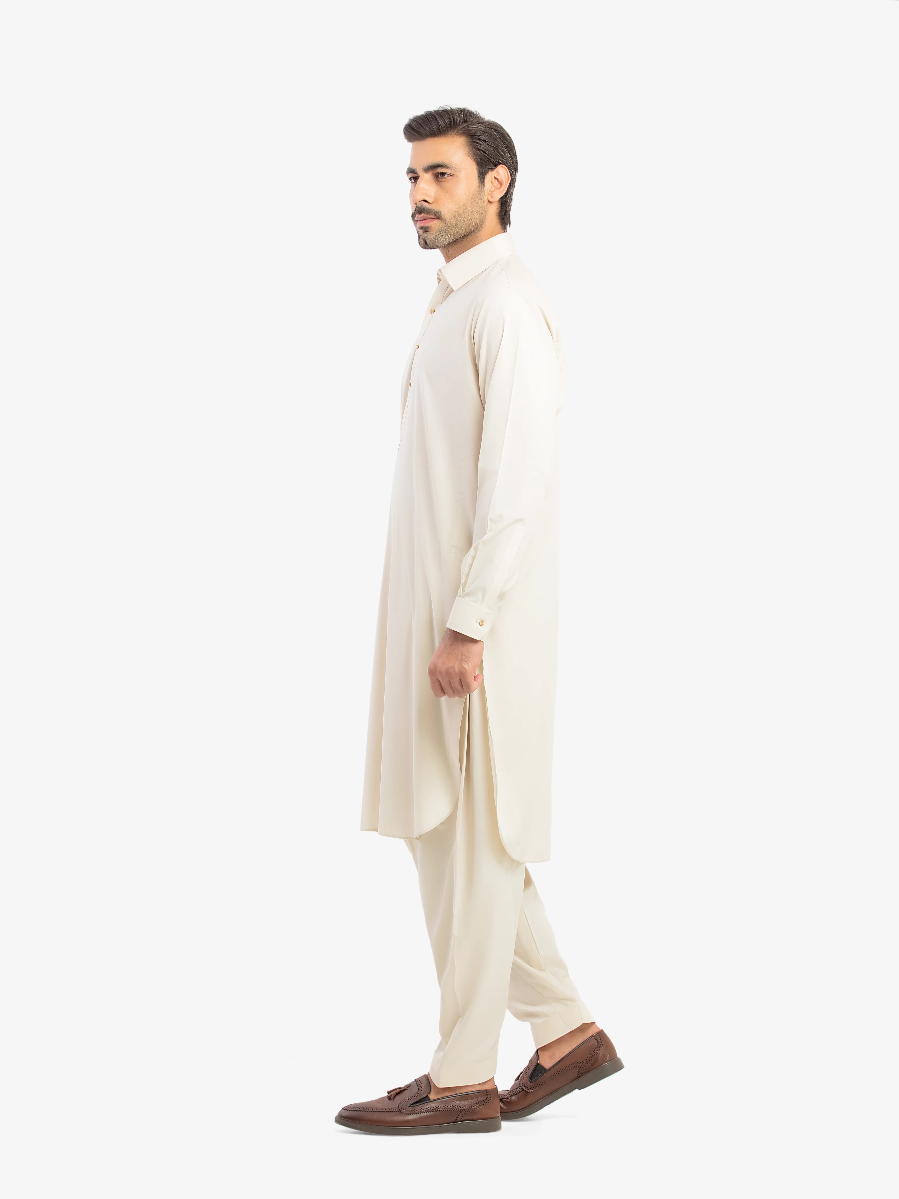 Men's Beige Shalwar Kameez - EMTKS5-41194 - Image 4