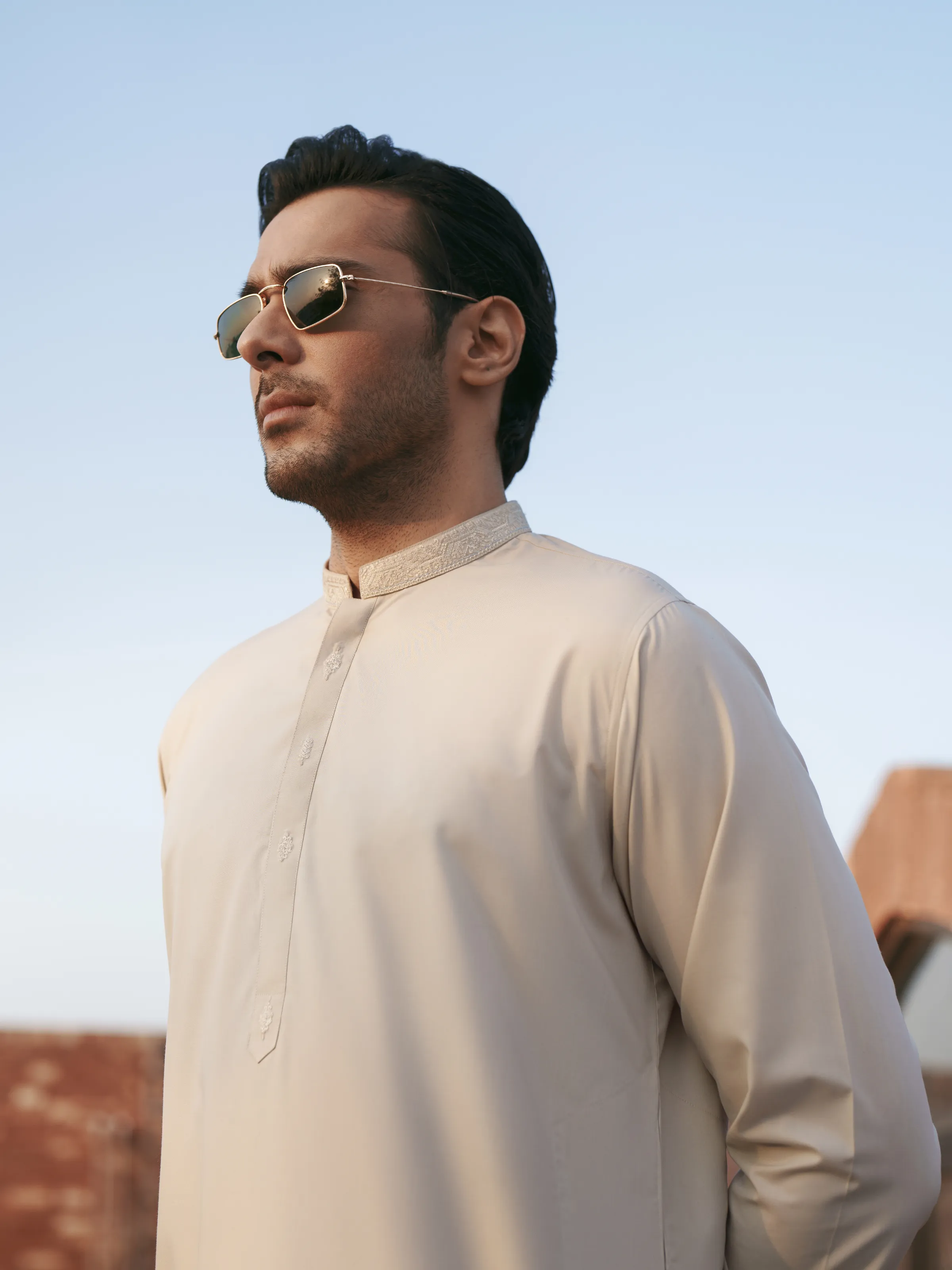 Men's Beige Shalwar Kameez - EMTKS5-41221 - Image 2