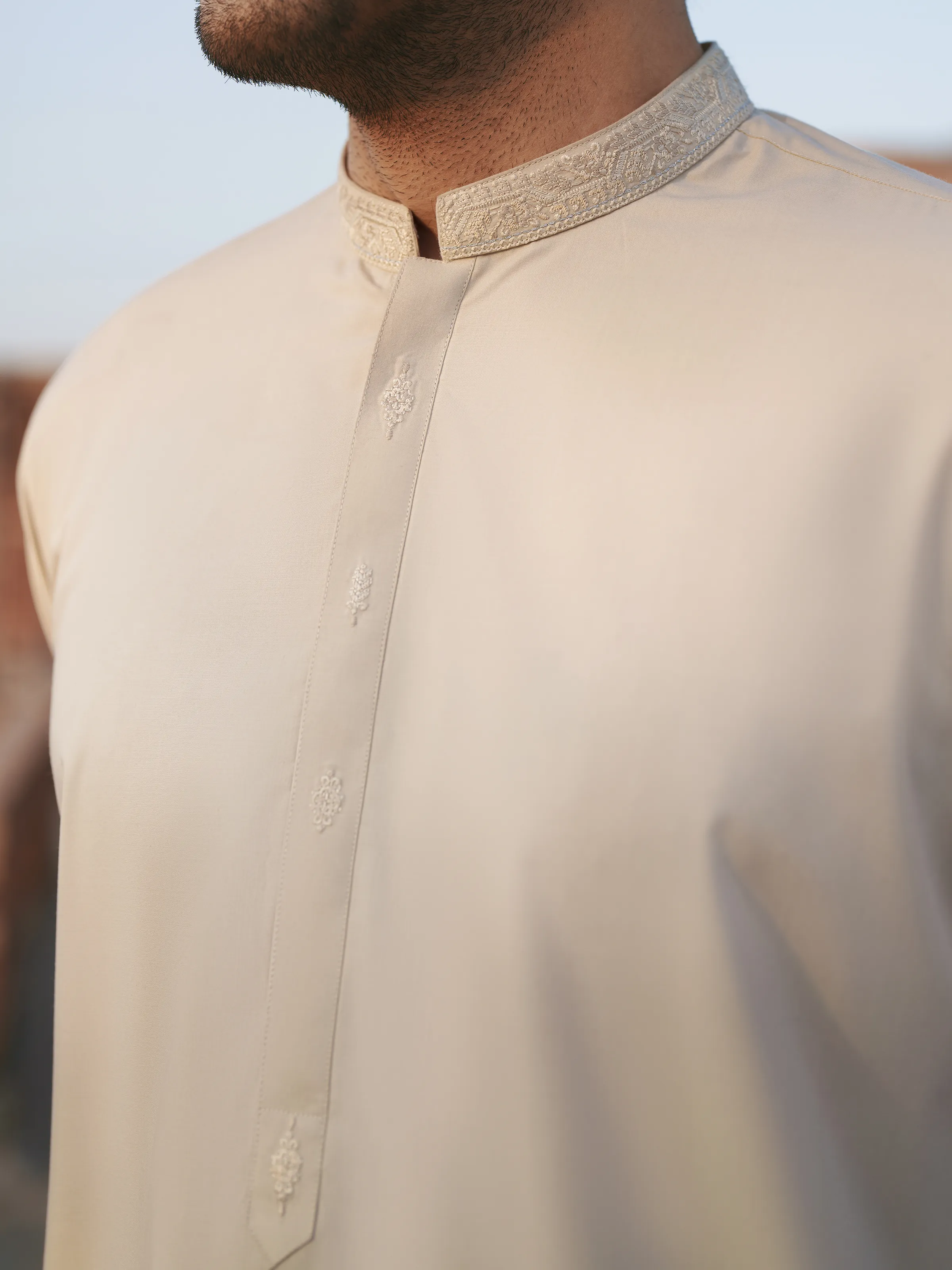 Men's Beige Shalwar Kameez - EMTKS5-41221 - Image 3