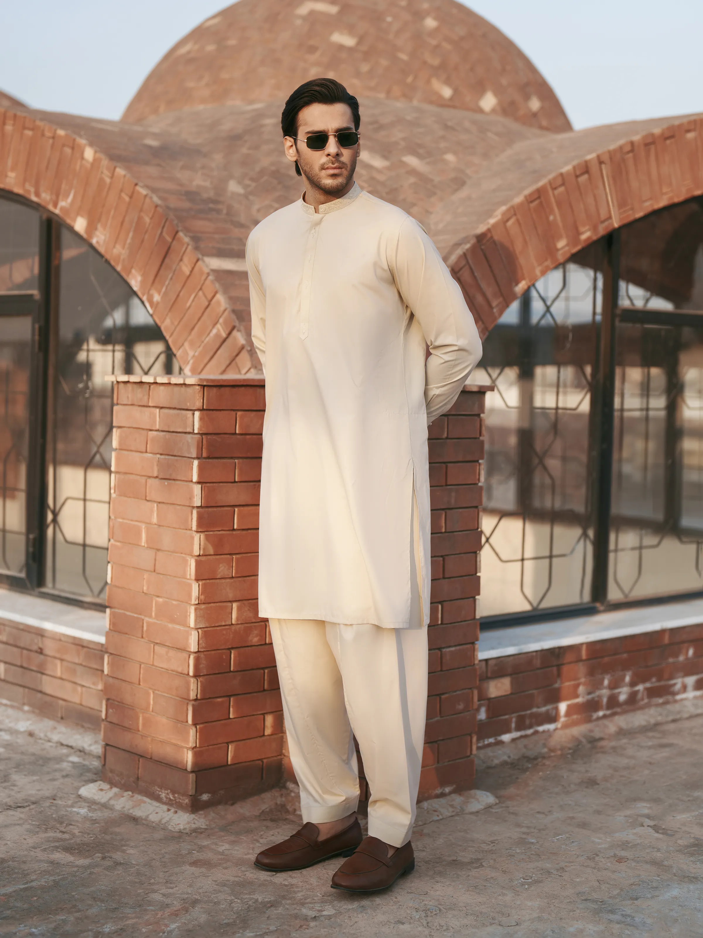 Men's Beige Shalwar Kameez - EMTKS5-41221 - Image 4