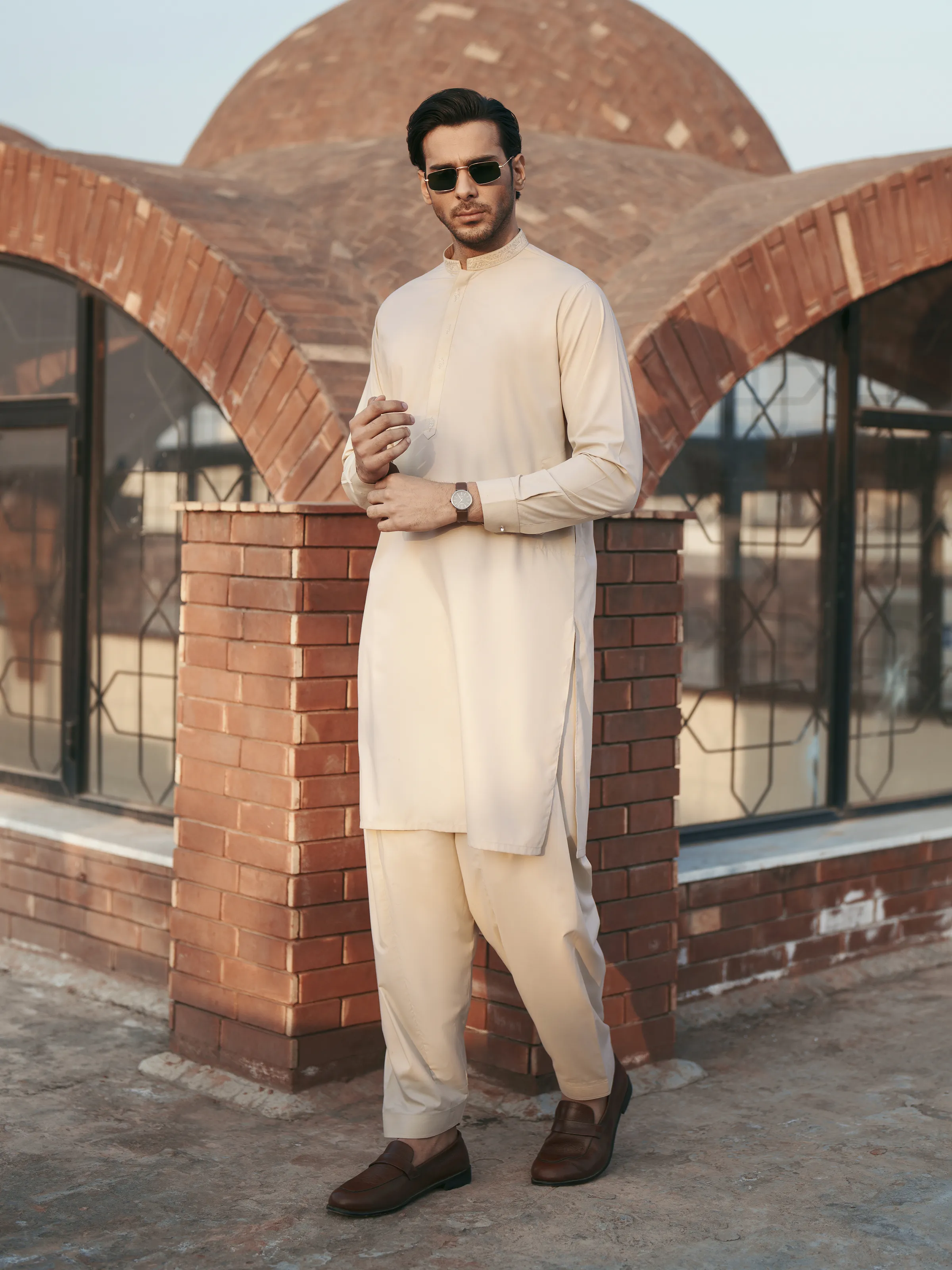 Men's Beige Shalwar Kameez - EMTKS5-41221 - Image 5