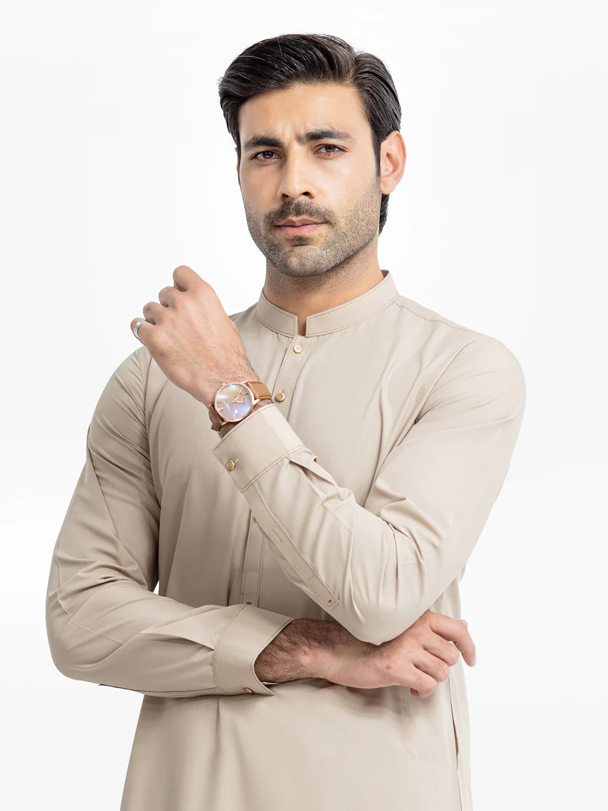 Men's Beige Shalwar Kameez - EMTKST24-99446 - Image 2