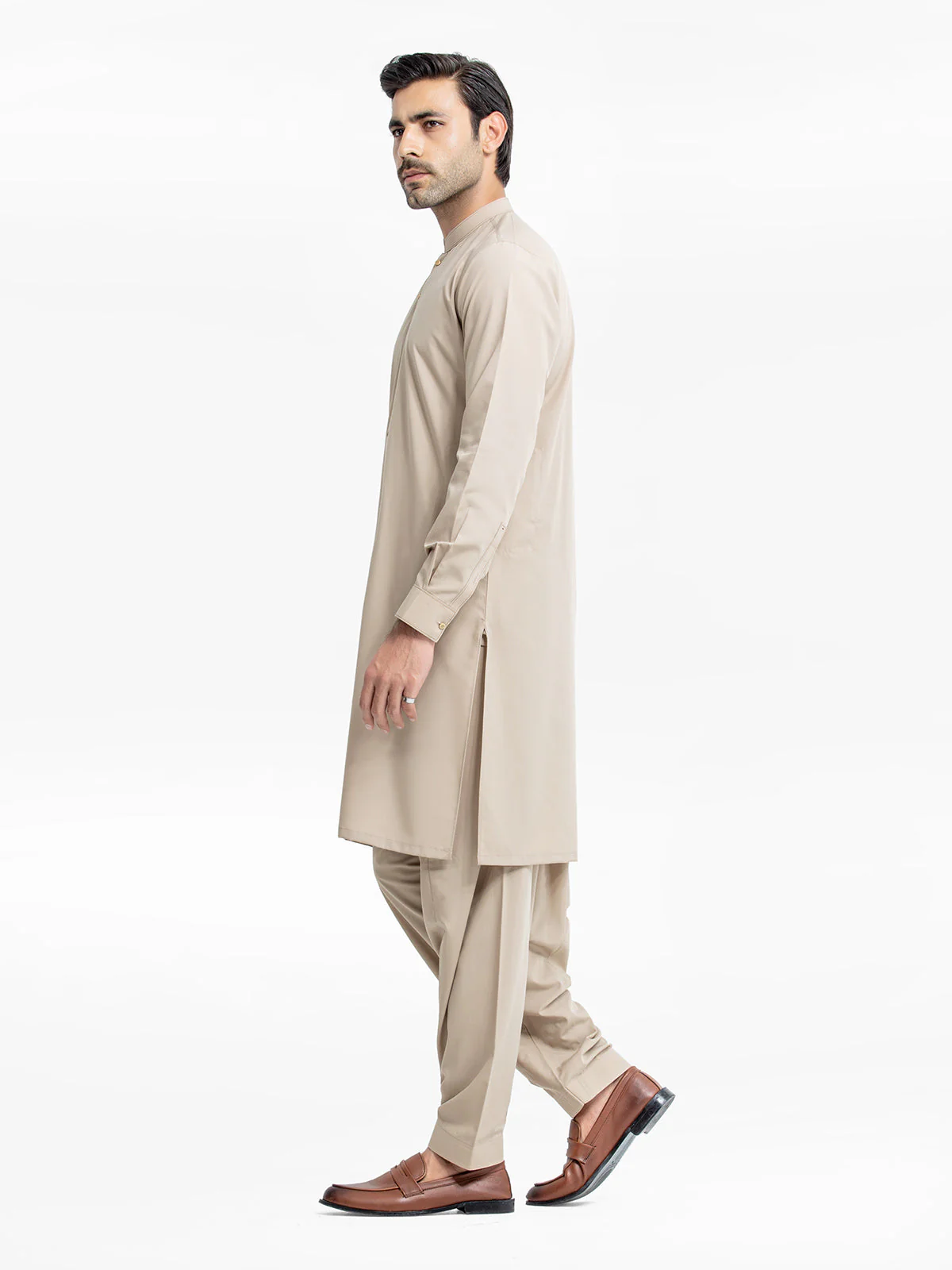 Men's Beige Shalwar Kameez - EMTKST24-99446 - Image 4