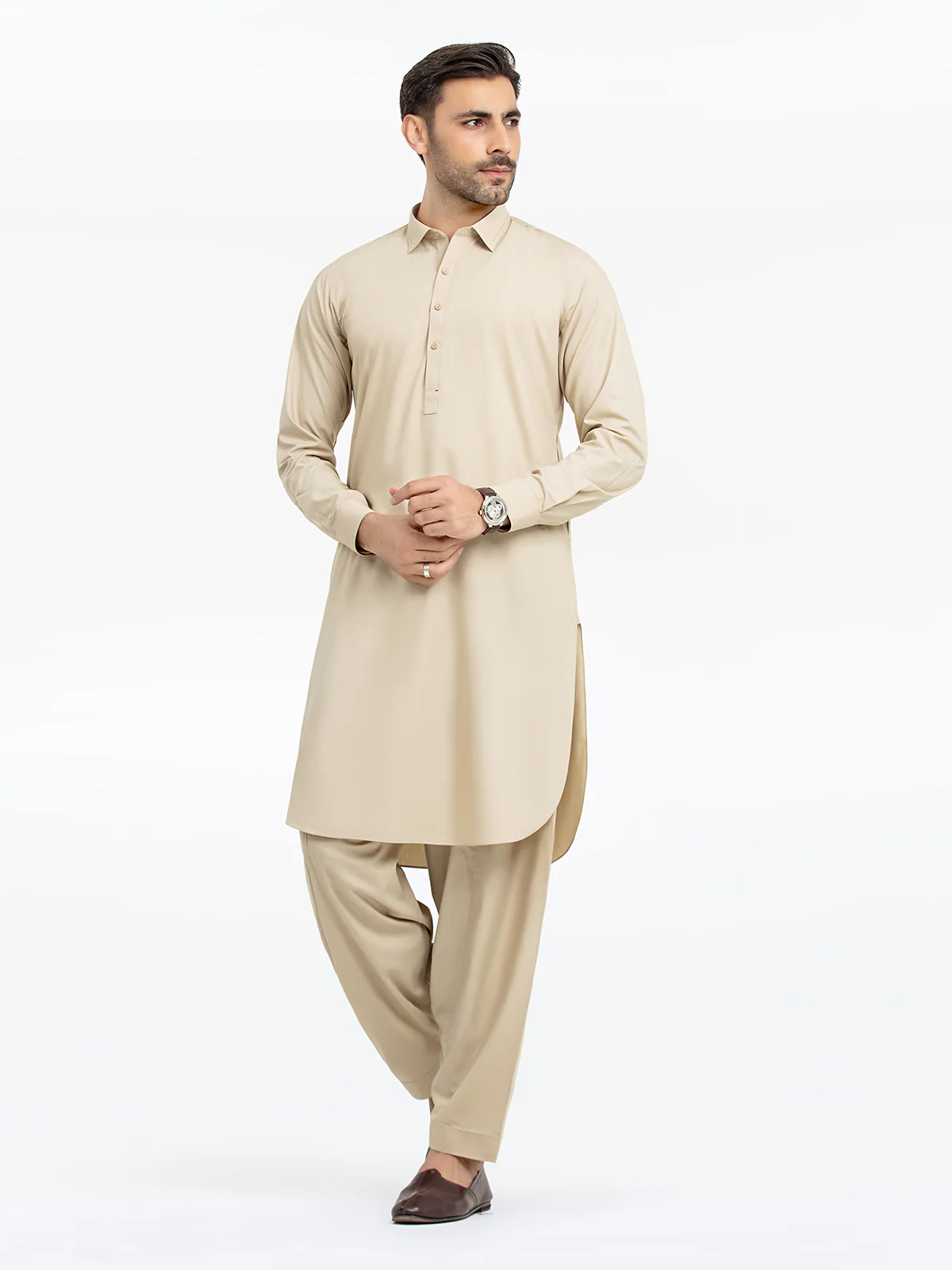 Men's Beige Shalwar Kameez - EMTKST24S-99470