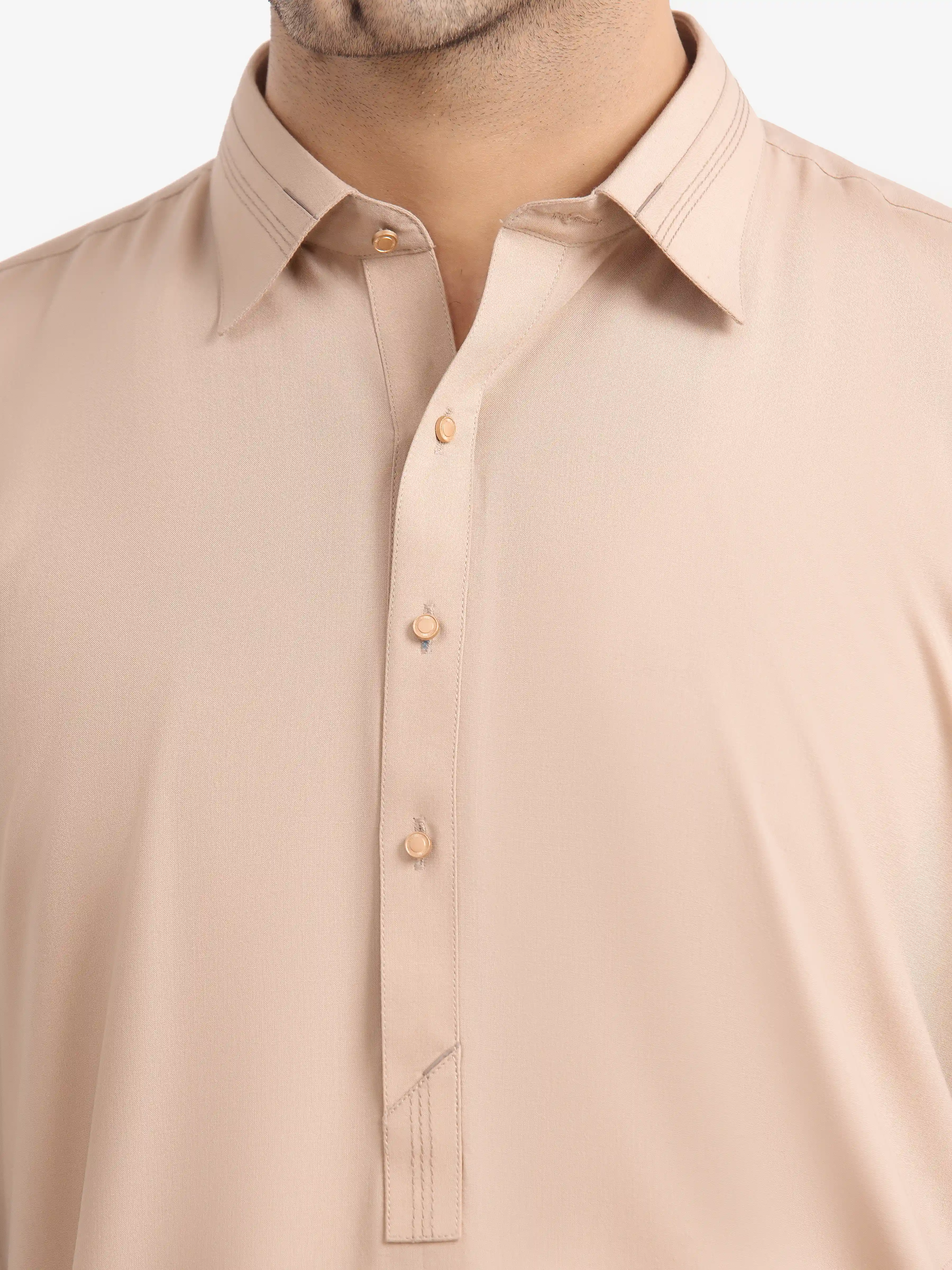 Men's Beige Shalwar Kameez - EMTKST24S-99487 - Image 3