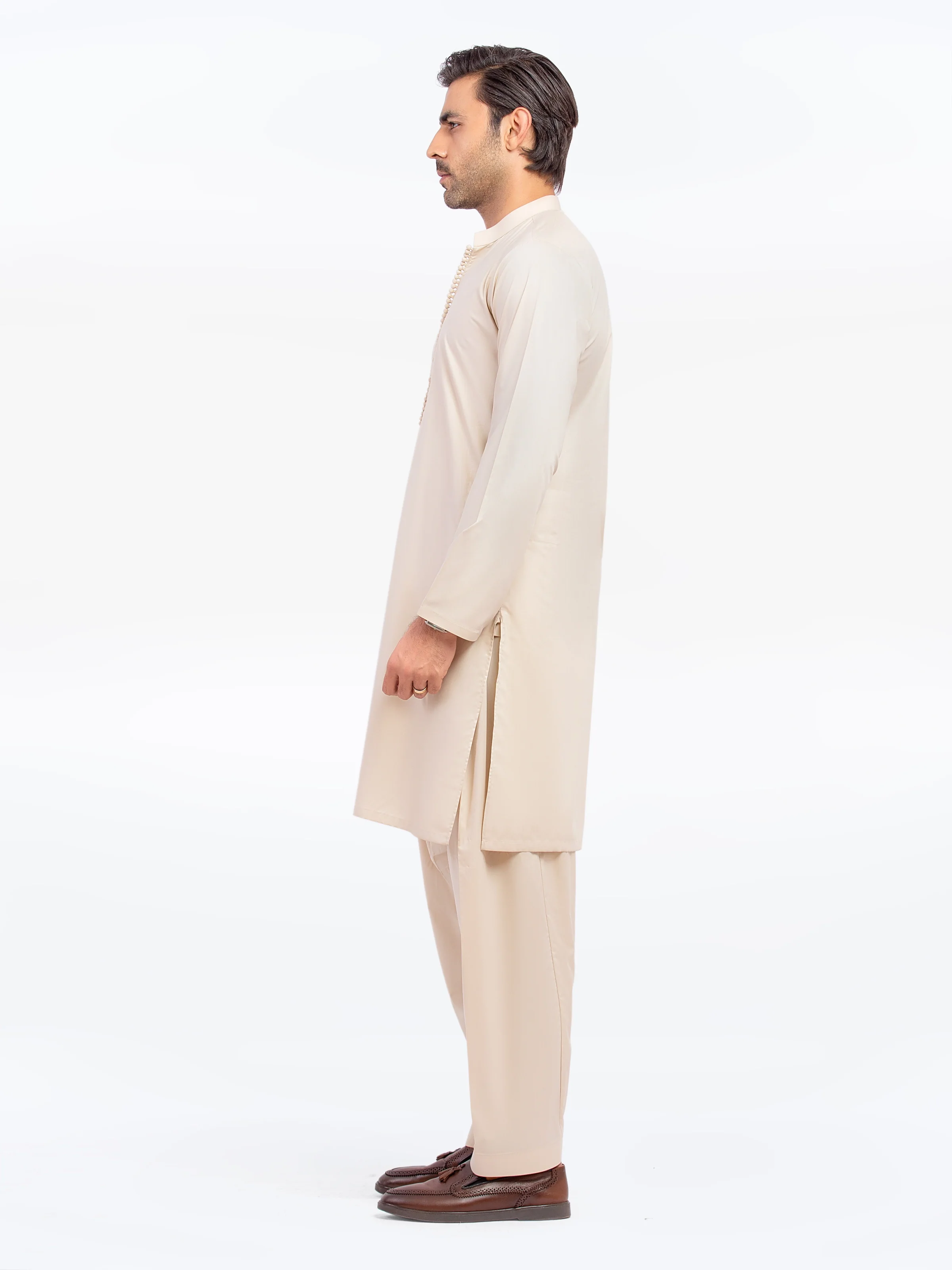 Men's Beige Shalwar Kameez - EMTKST5-99574 - Image 4