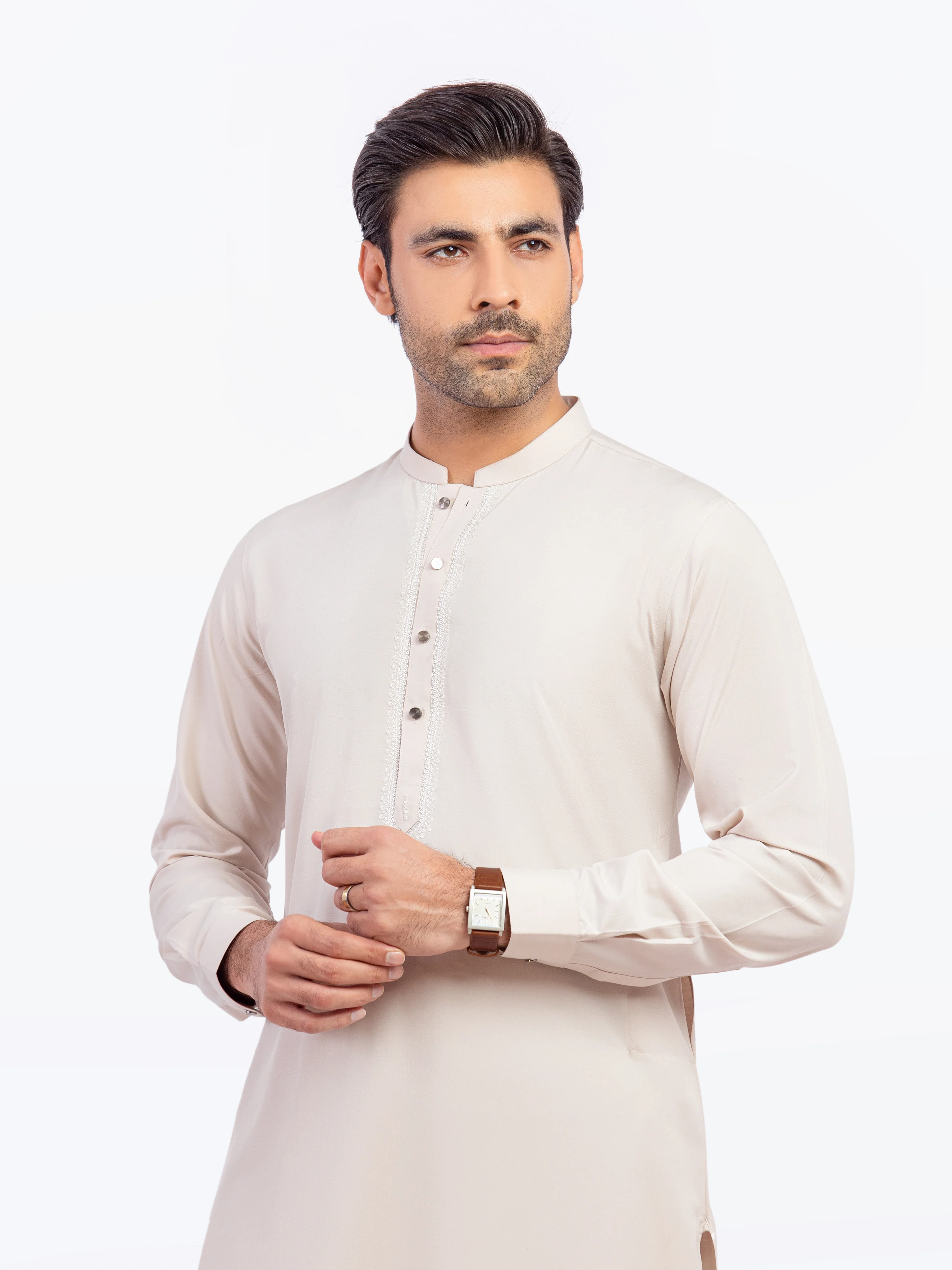 Men's Beige Shalwar Kameez - EMTKST5-99577 - Image 2