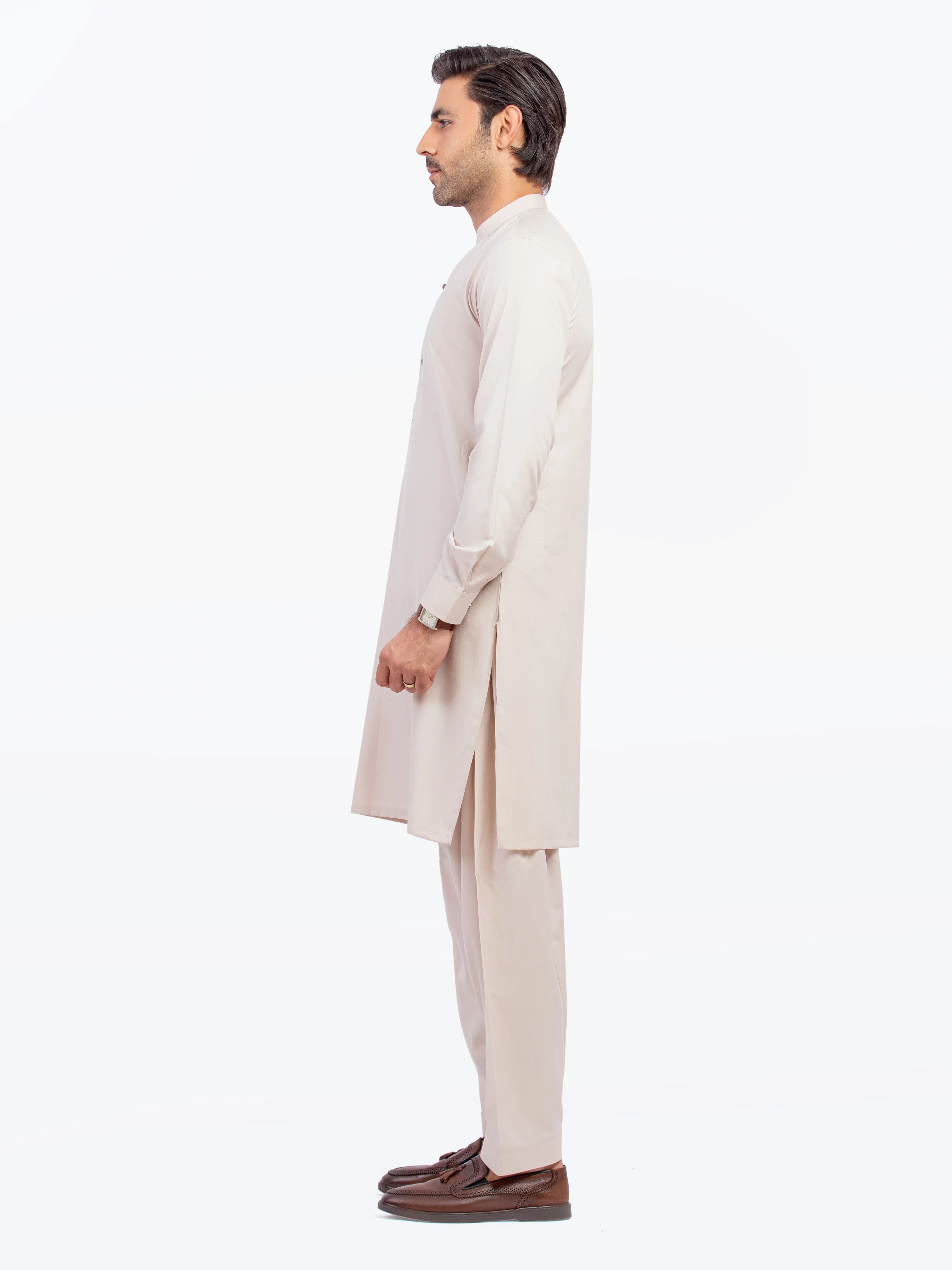 Men's Beige Shalwar Kameez - EMTKST5-99577 - Image 4
