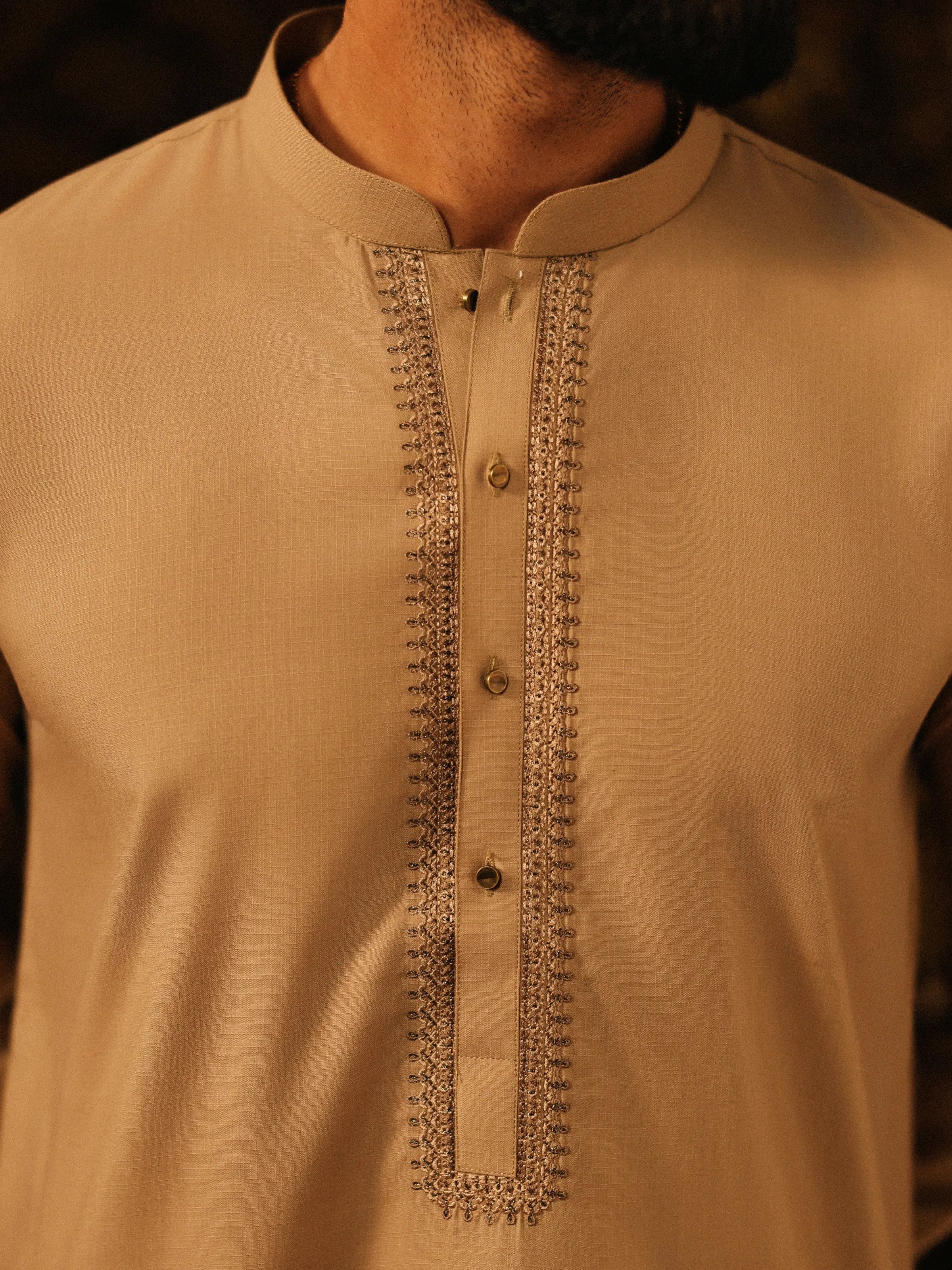 Men's Beige Shalwar Kameez - EMTKST5-99604 - Image 3