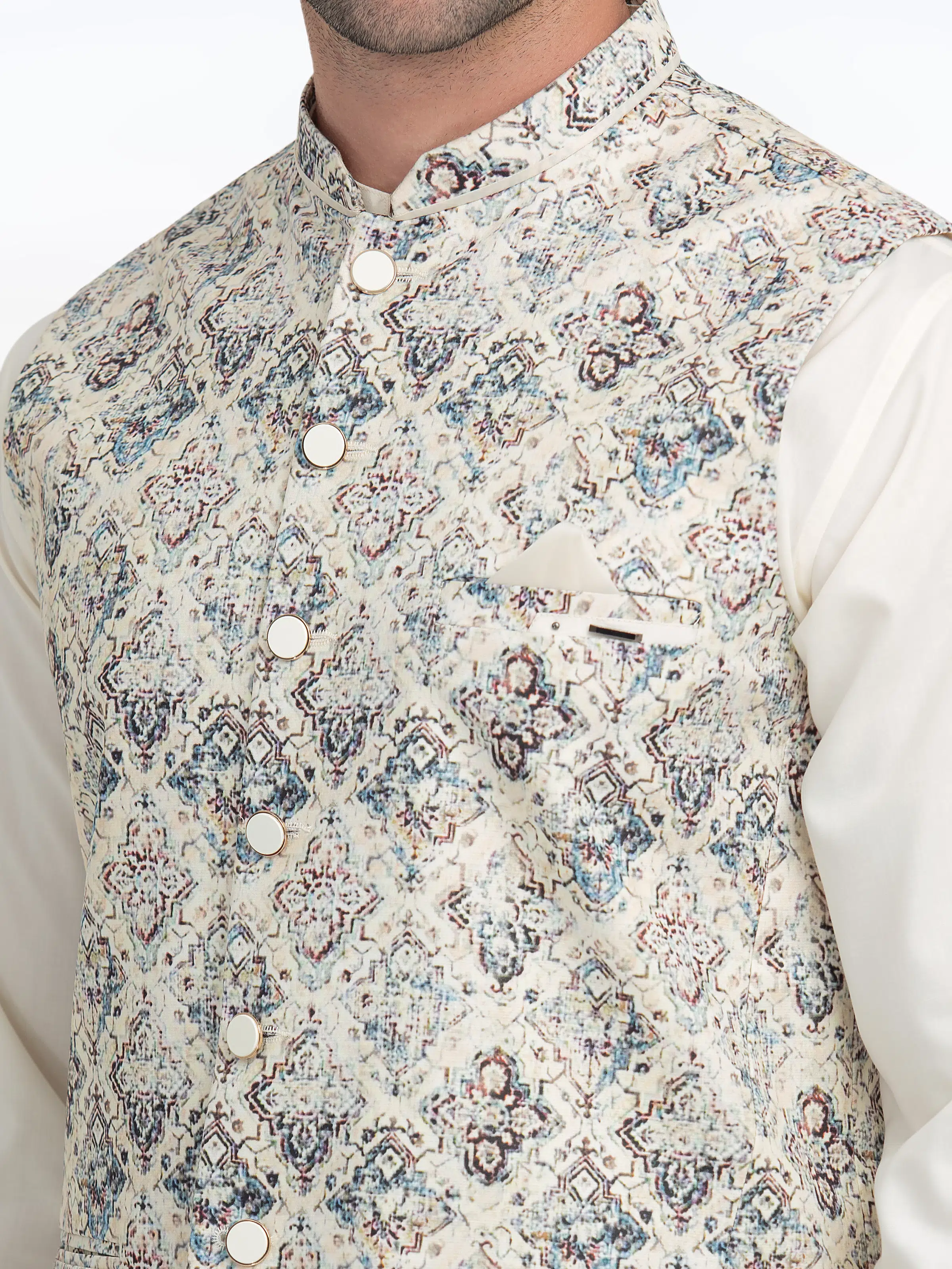 Men's Beige Waist Coat - EMTWC5-35933 - Image 3