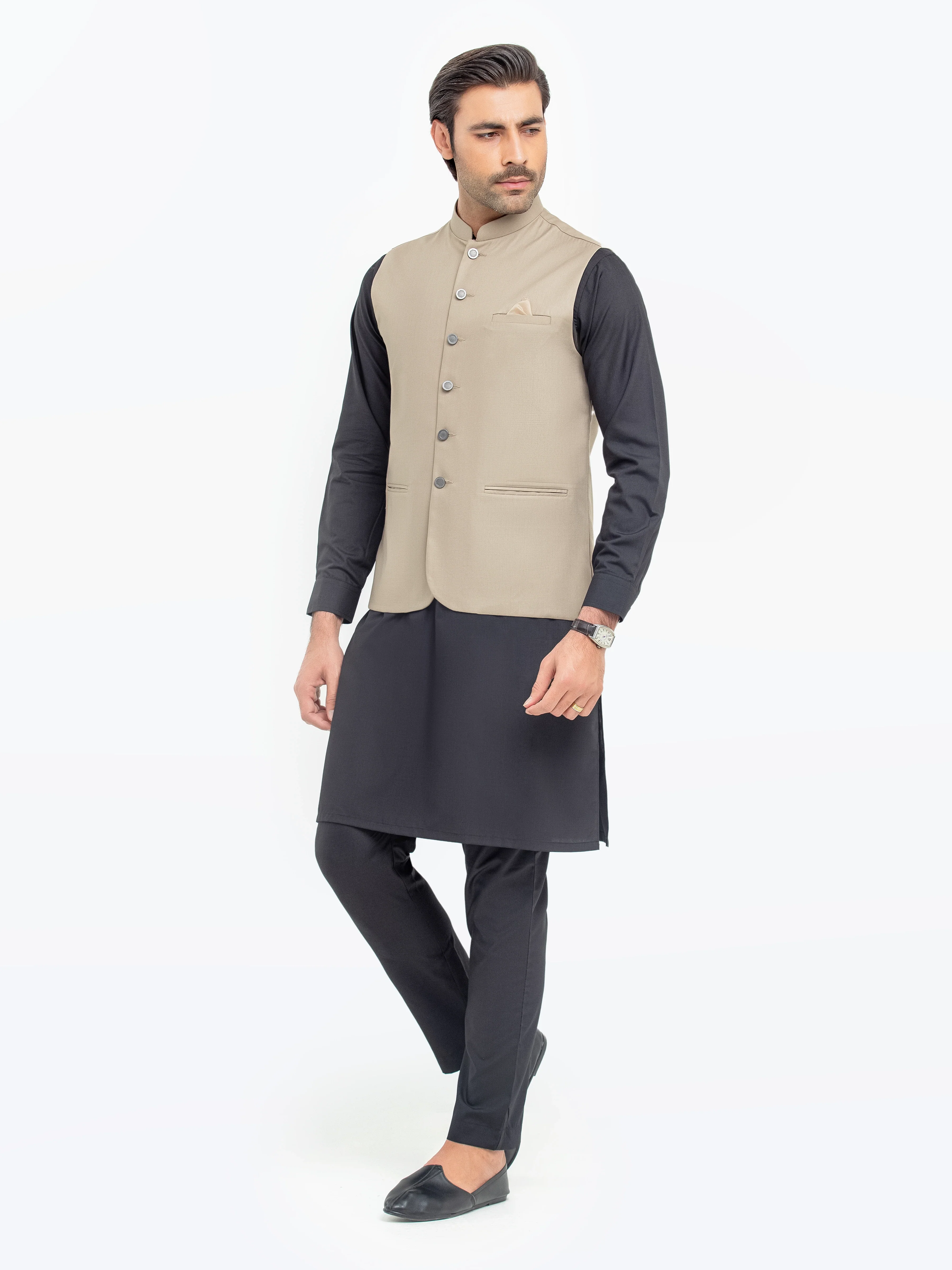 Men's Beige Waist Coat - EMTWCP5-35945 - Image 2