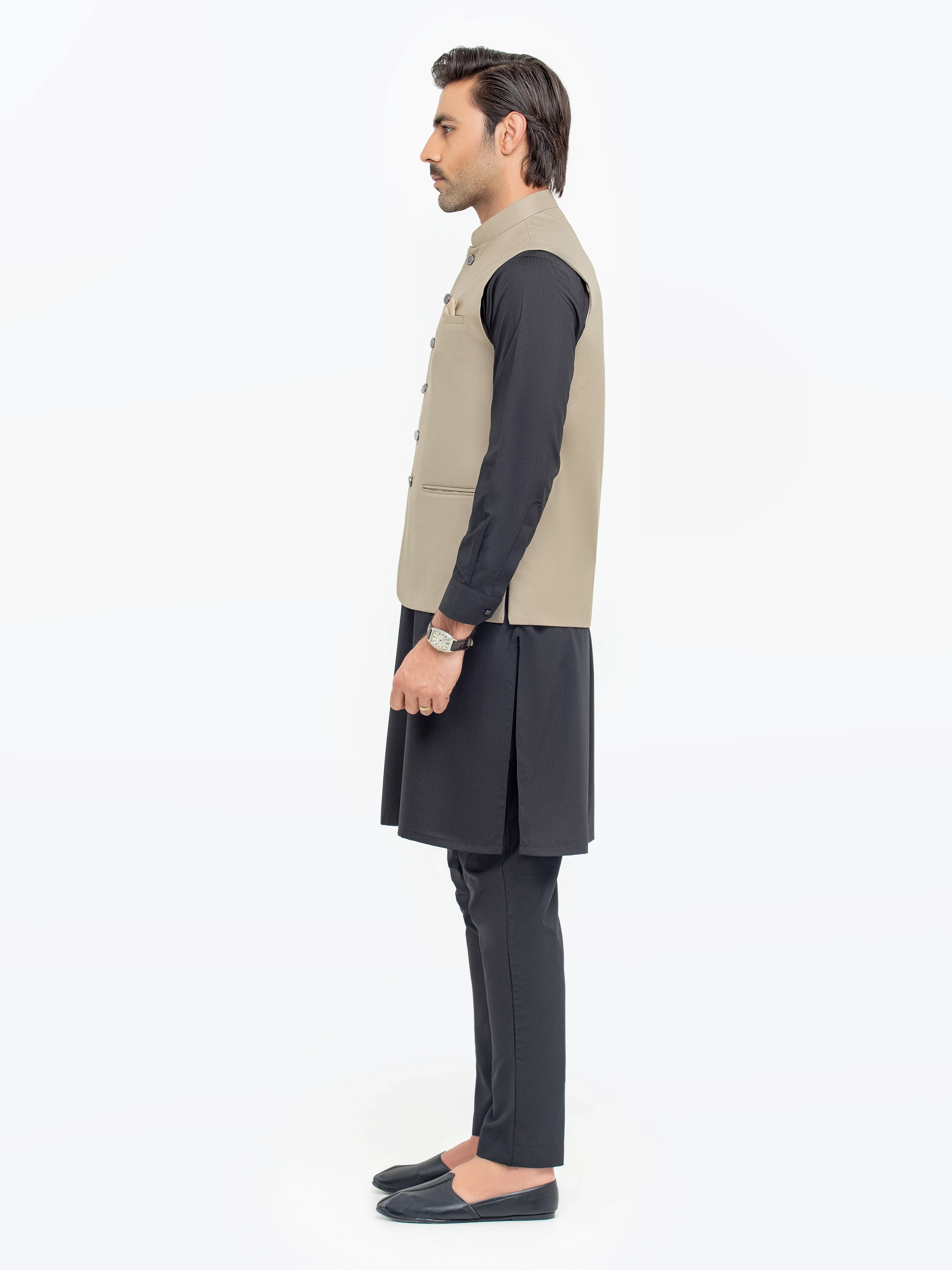 Men's Beige Waist Coat - EMTWCP5-35945 - Image 4