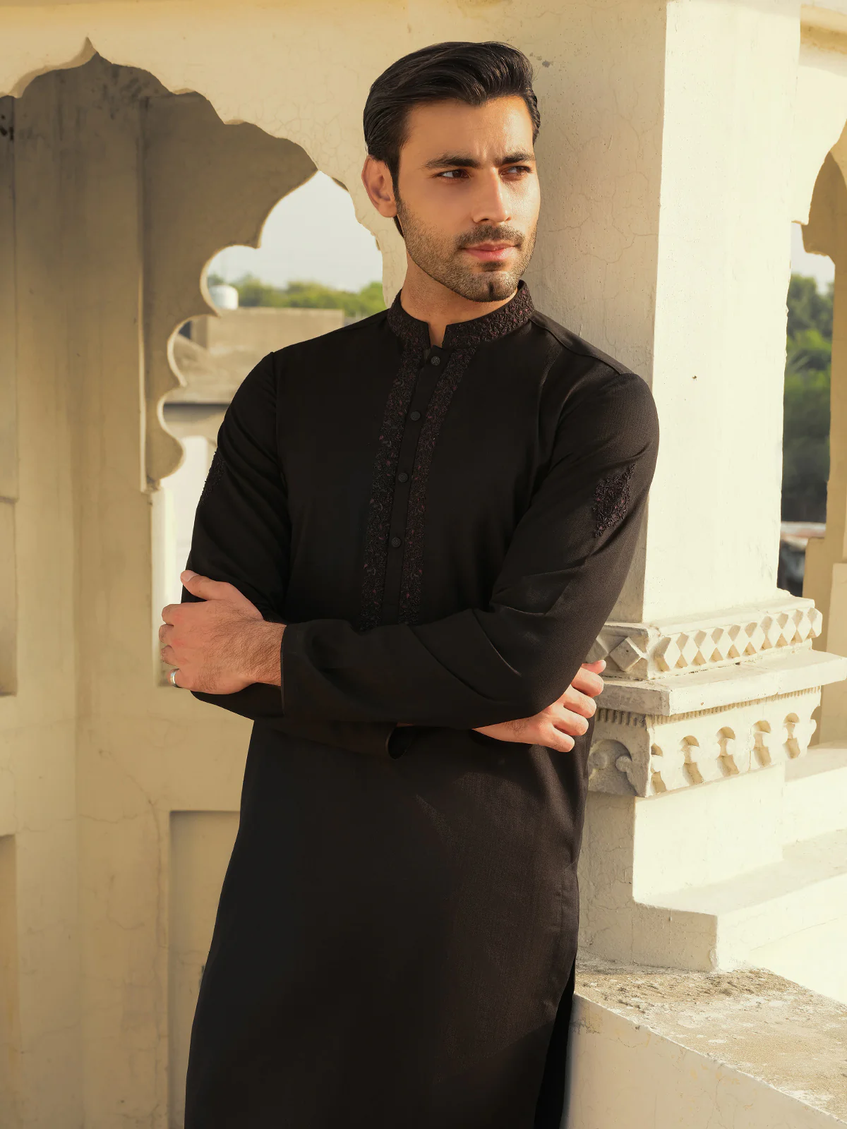 Men's Black Ceremonial Kurta - EMTKC23-094 - Image 3
