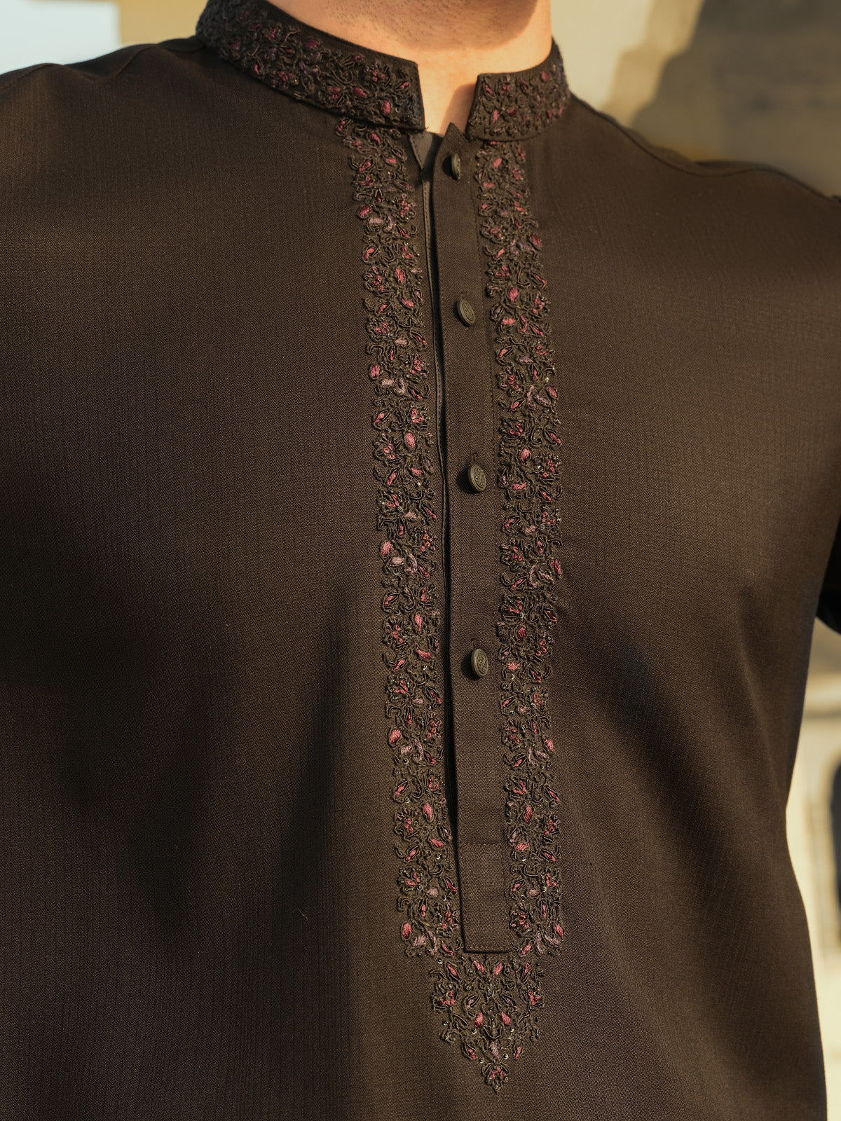 Men's Black Ceremonial Kurta - EMTKC23-094 - Image 4