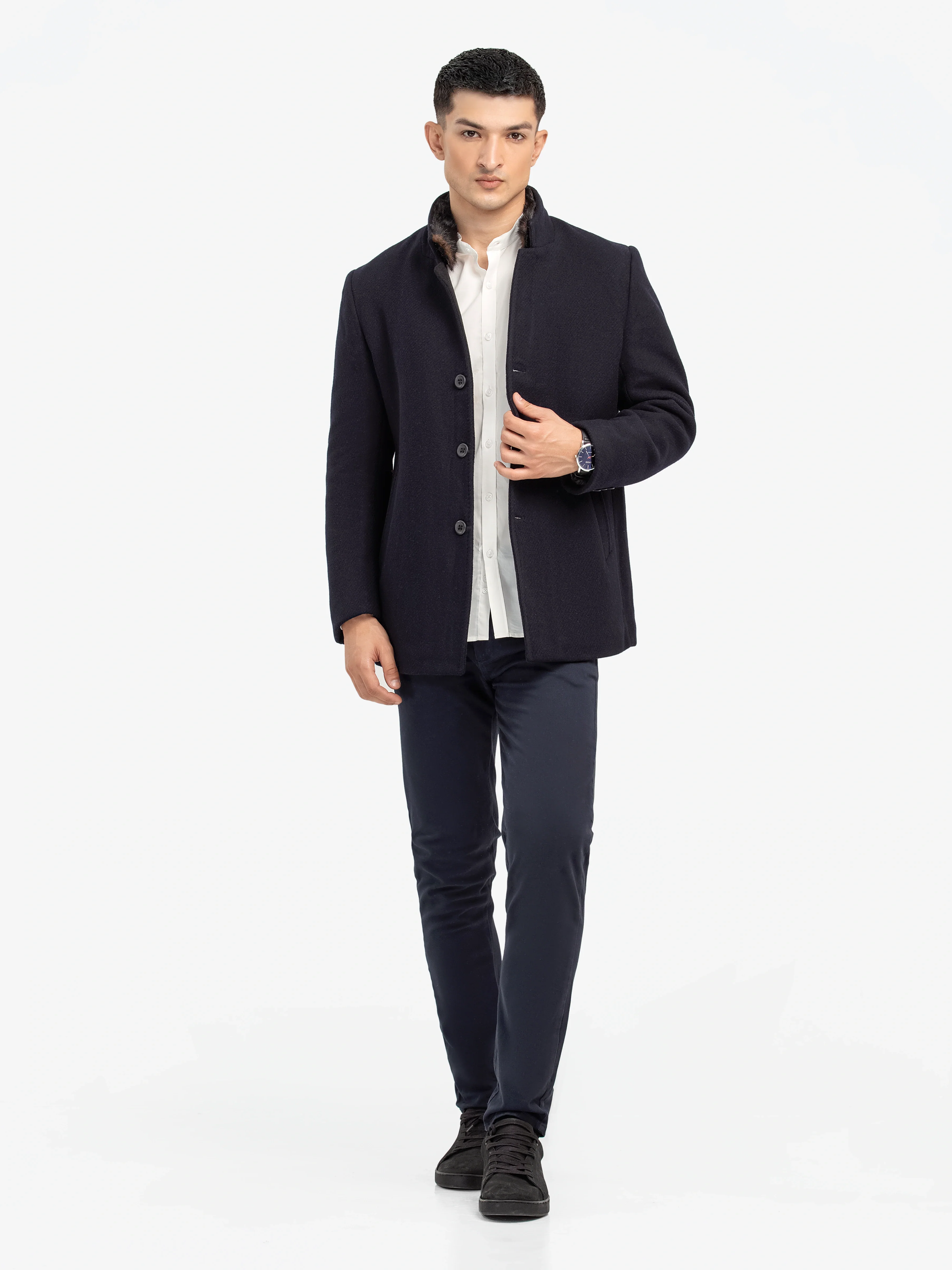 Men's Black Long Coat - EMTC24-004 - Image 2