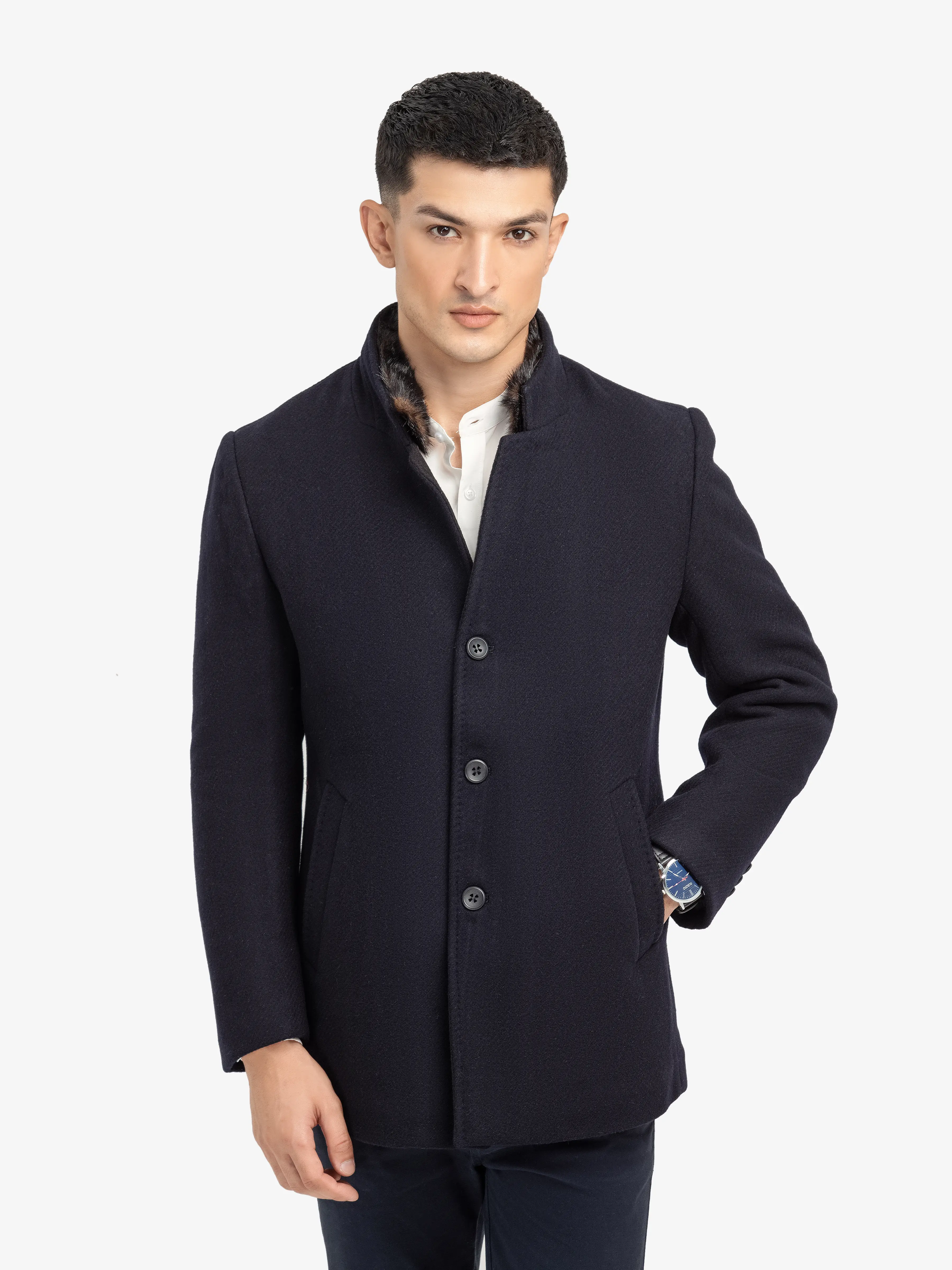 Men's Black Long Coat - EMTC24-004 - Image 3