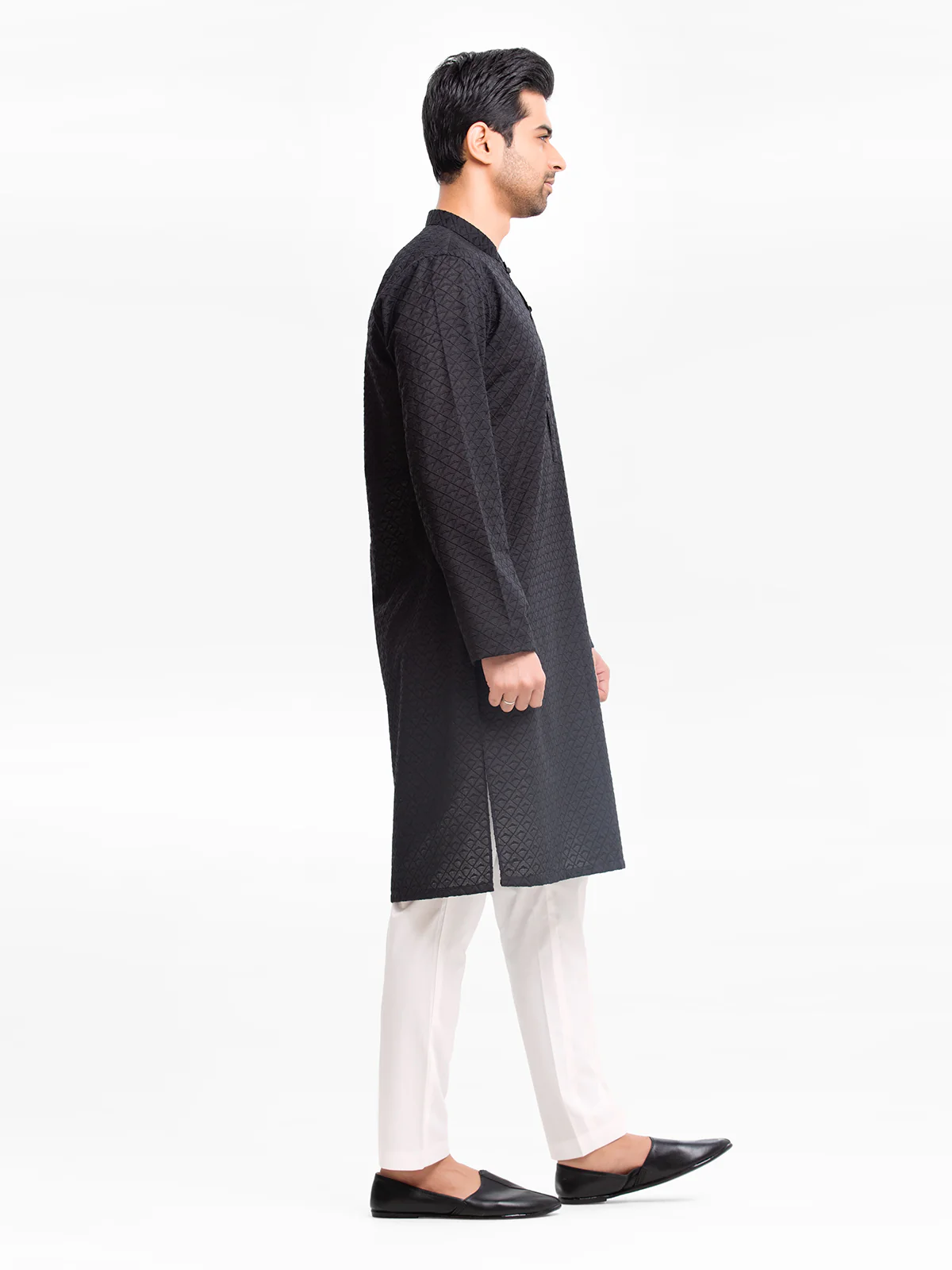 Men's Black Kurta - EMTK24-99422 - Image 3