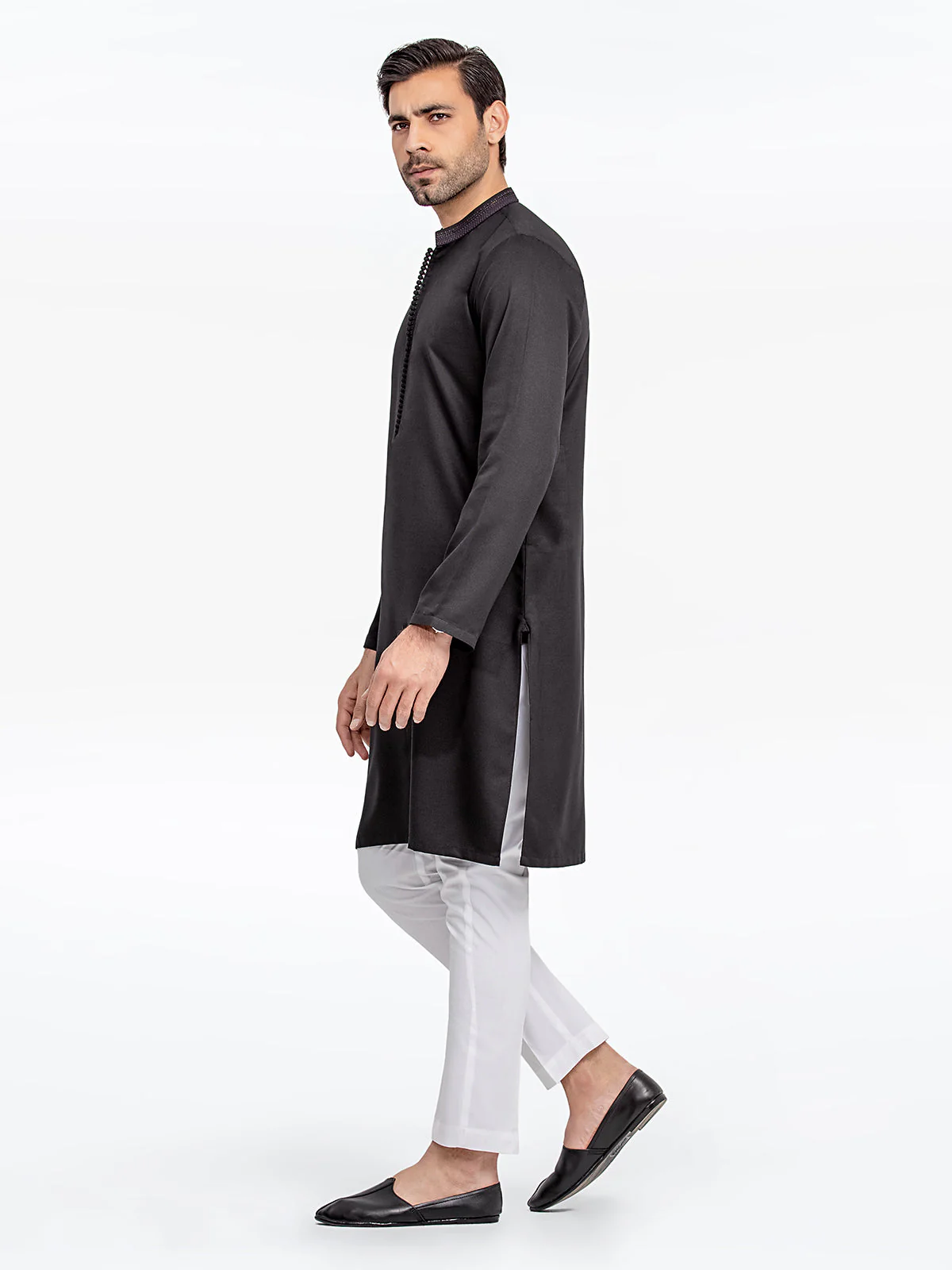 Men's Black Kurta - EMTK24-99427 - Image 3