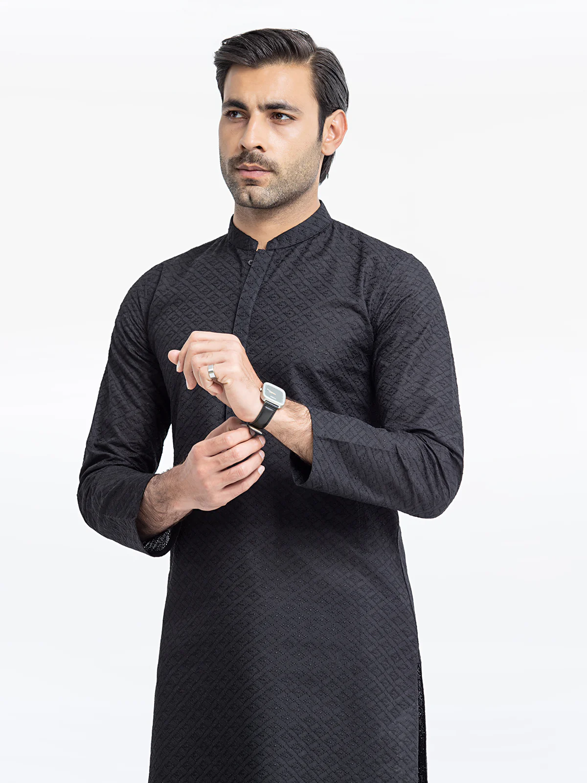 Men's Black Kurta - EMTK24-99438 - Image 2