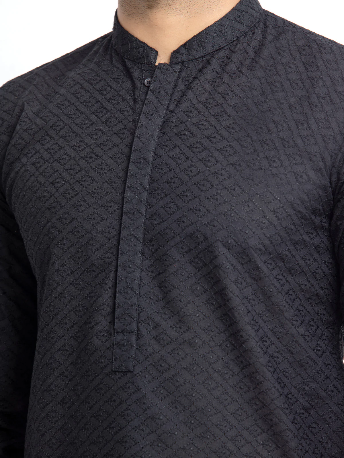 Men's Black Kurta - EMTK24-99438 - Image 4