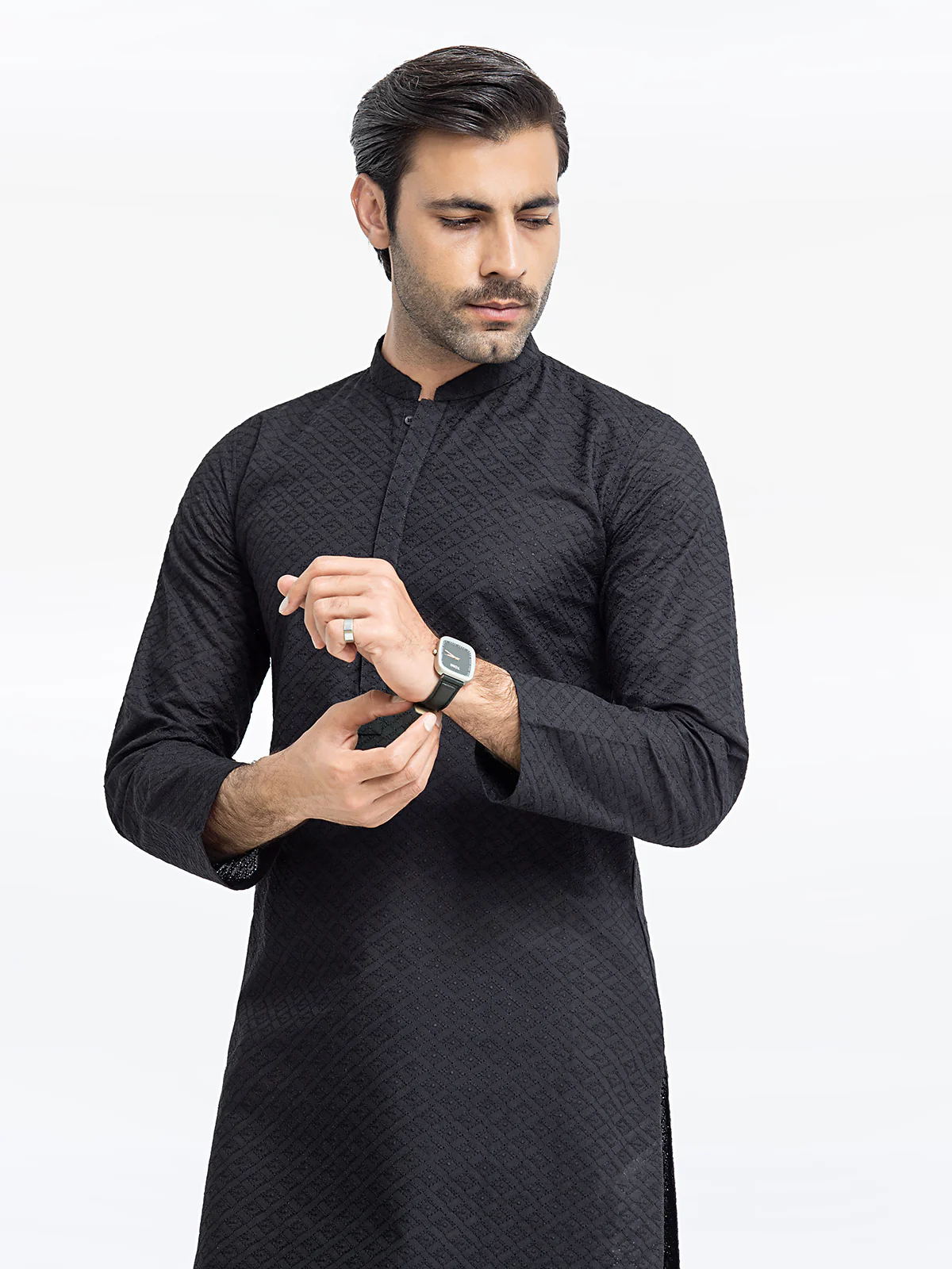 Men's Black Kurta - EMTK24-99438 - Image 5