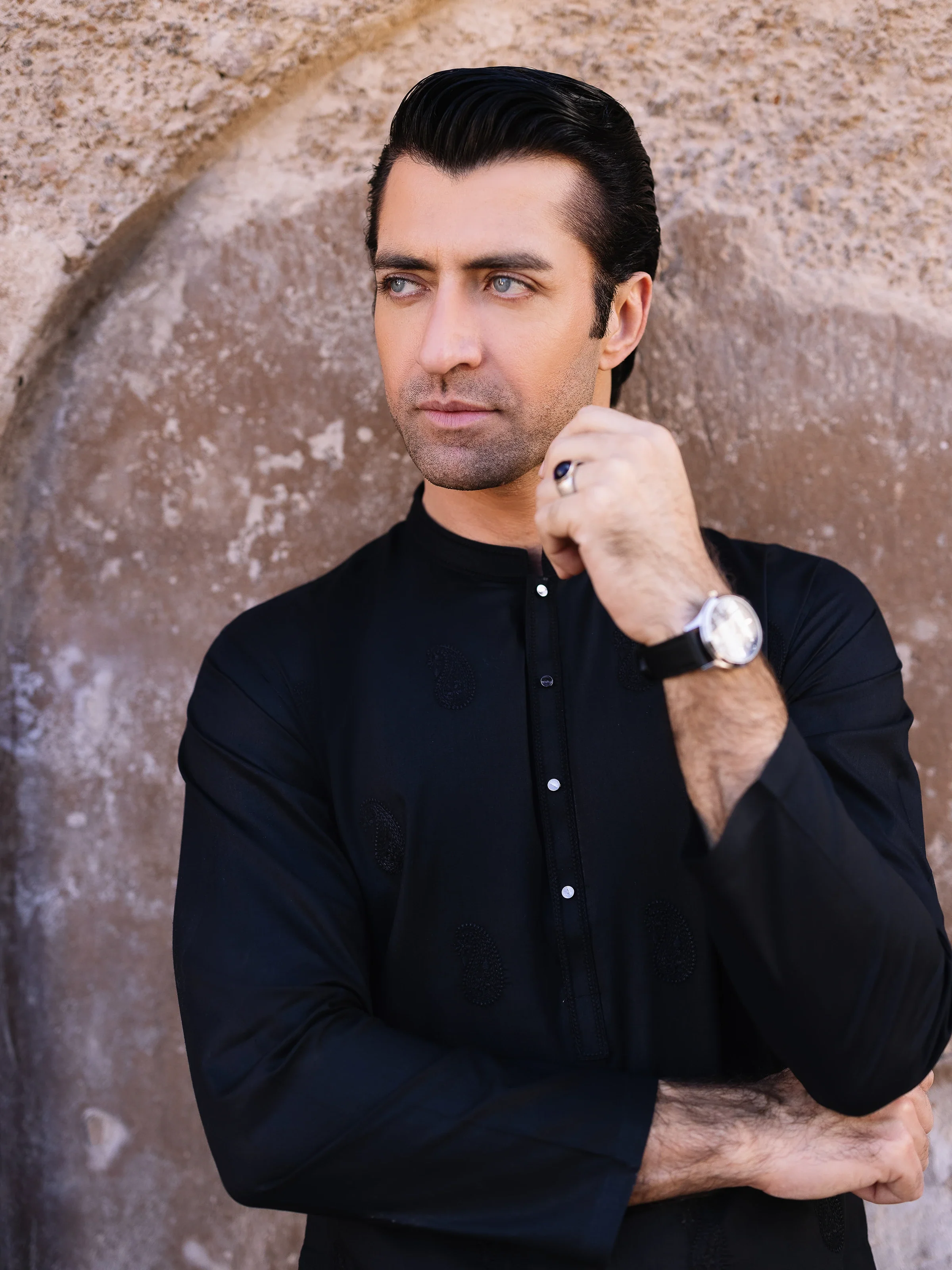 Men's Black Kurta - EMTK25S-99494 - Image 3