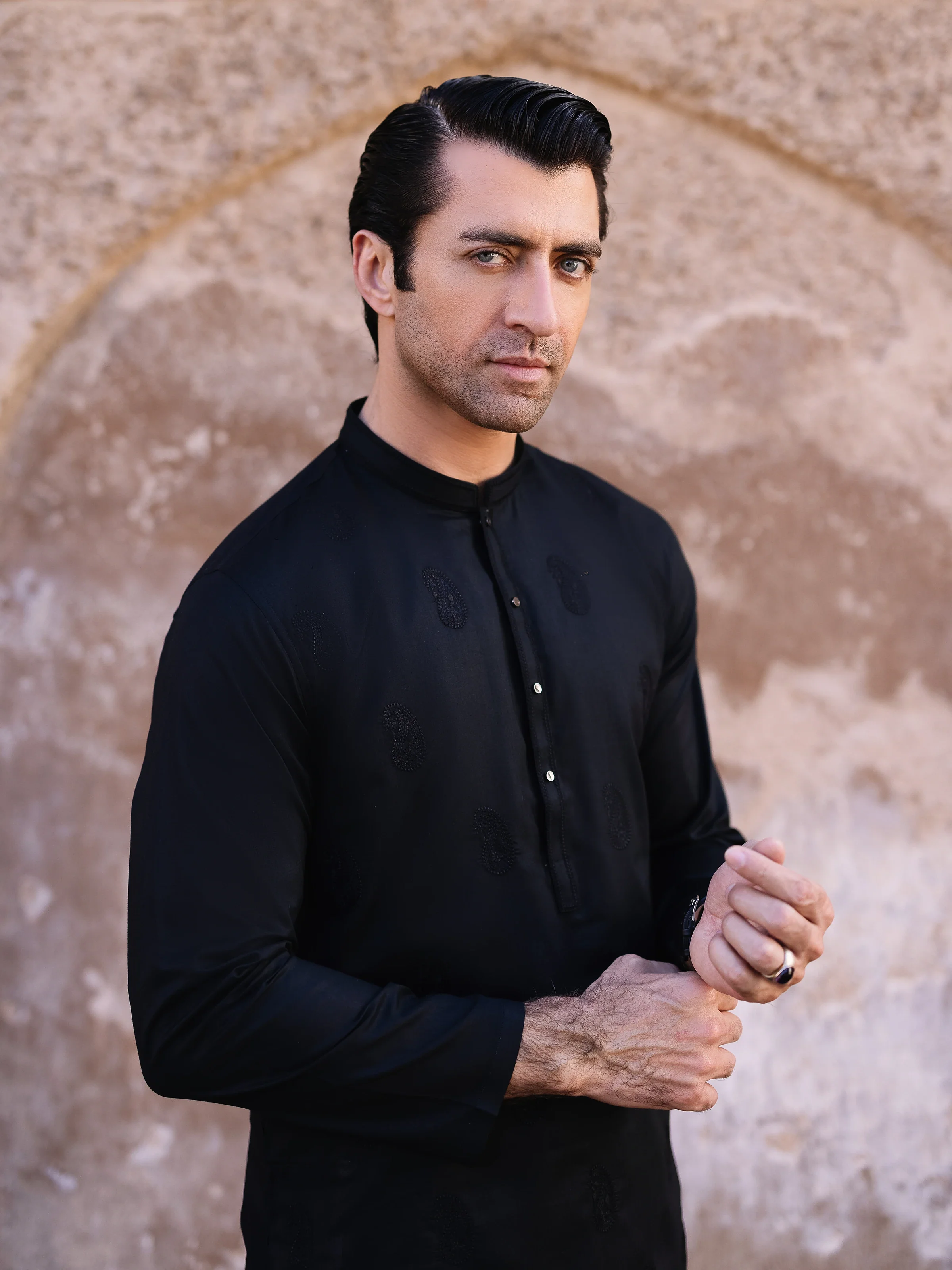 Men's Black Kurta - EMTK25S-99494 - Image 4