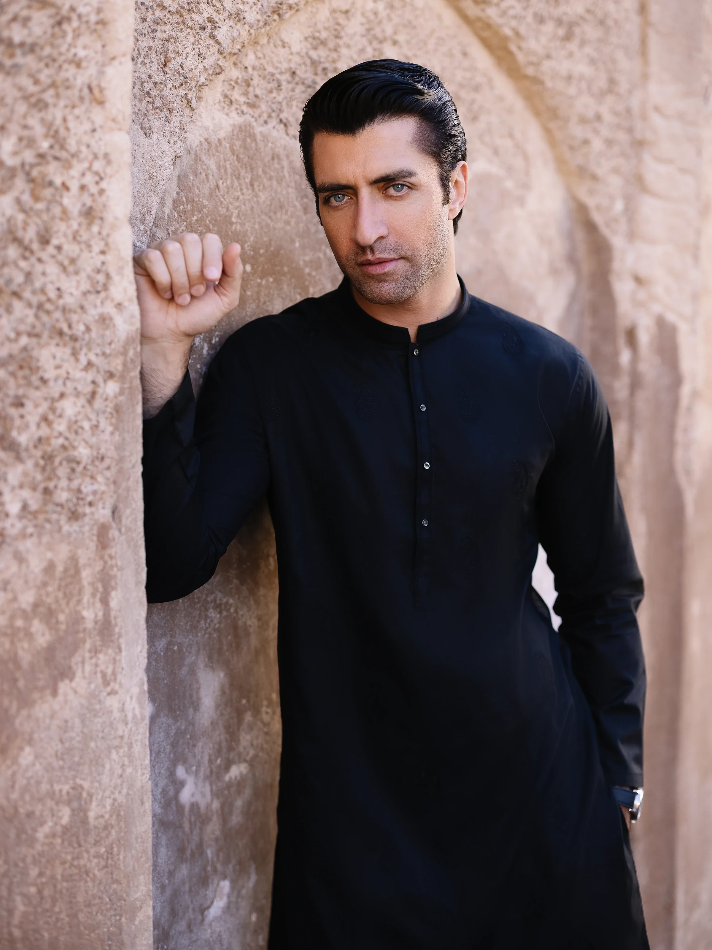 Men's Black Kurta - EMTK25S-99494 - Image 5