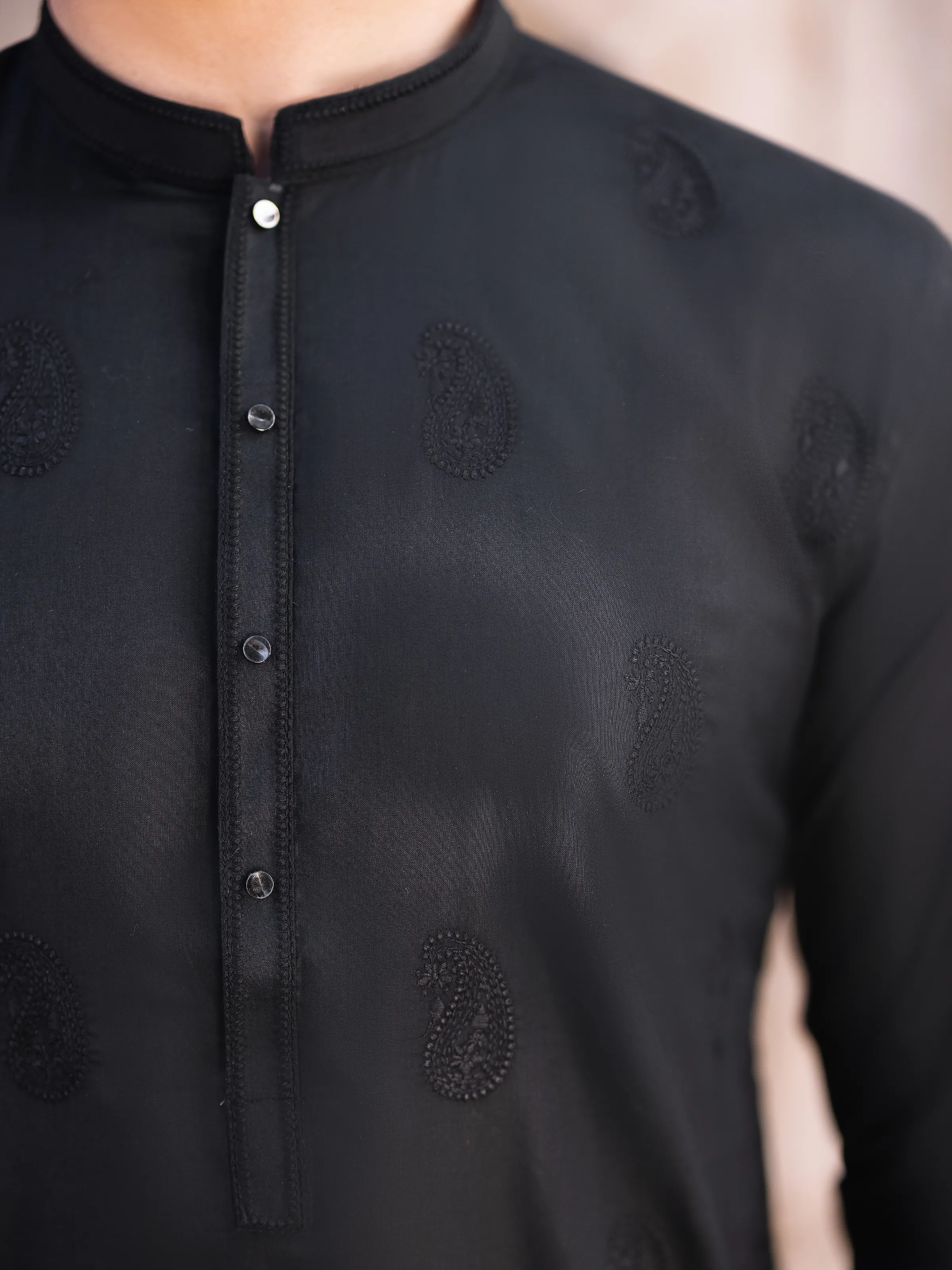 Men's Black Kurta - EMTK25S-99494 - Image 6