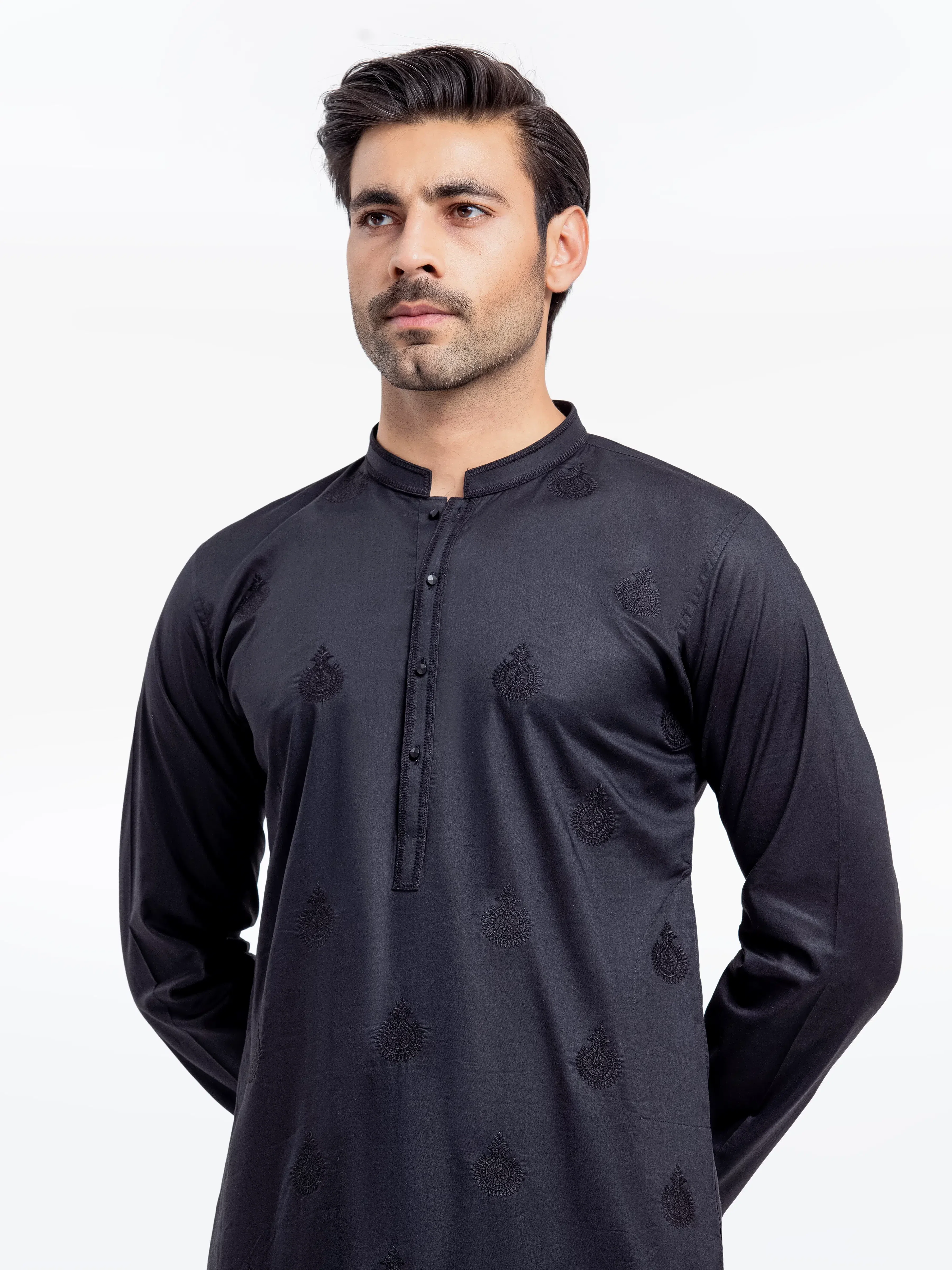 Men's Black Kurta - EMTK25S-99495 - Image 2