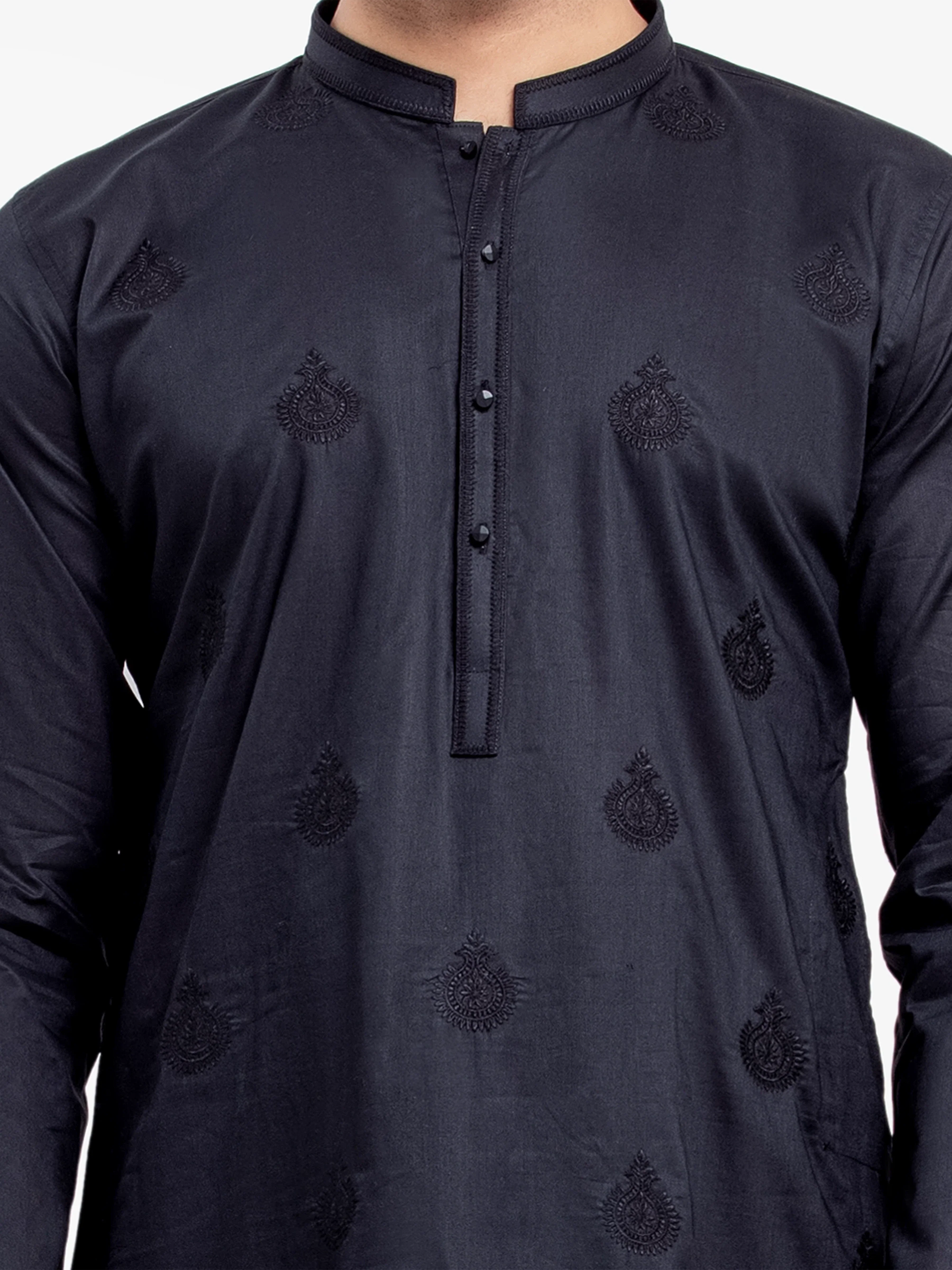 Men's Black Kurta - EMTK25S-99495 - Image 3