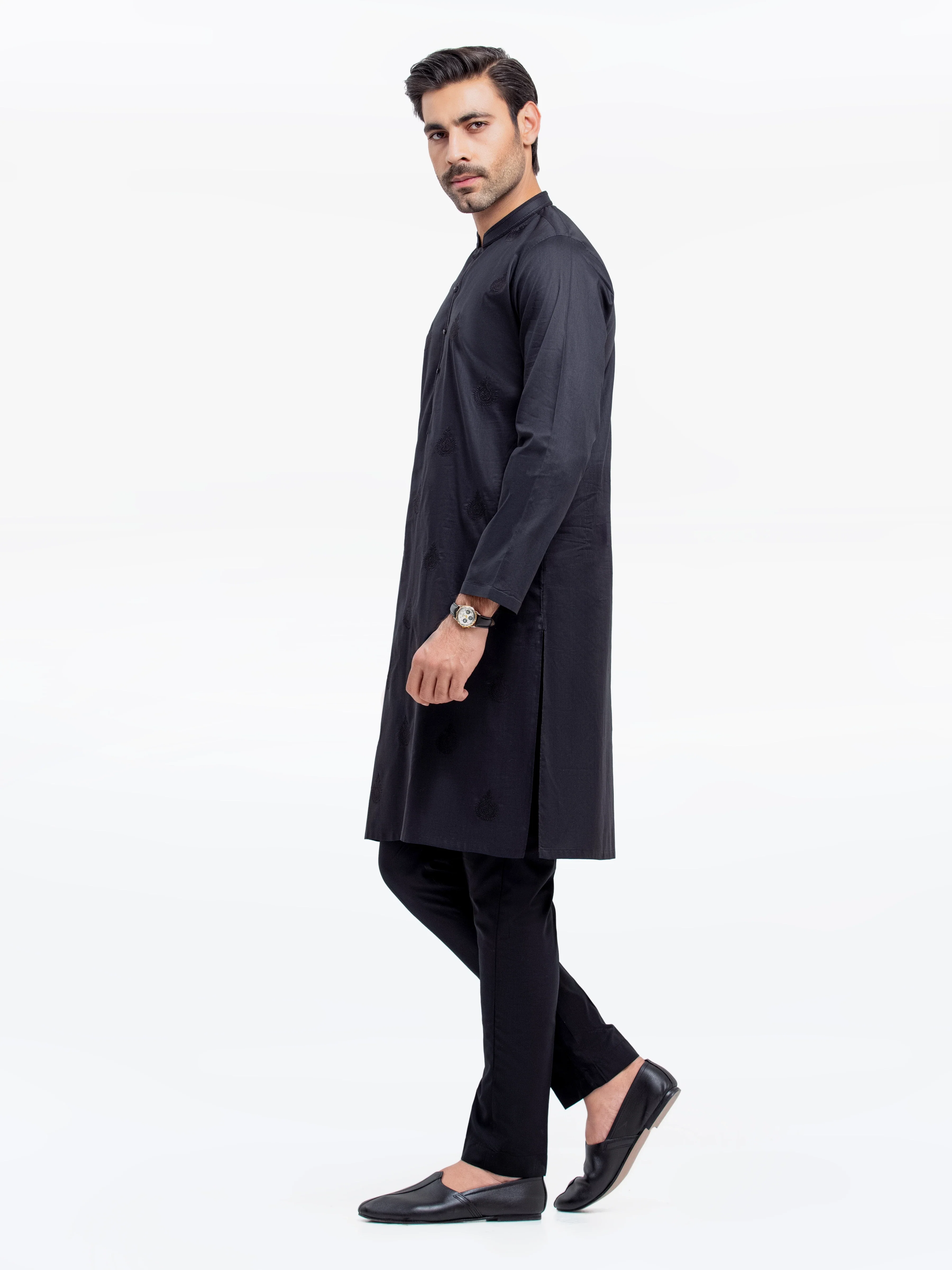 Men's Black Kurta - EMTK25S-99495 - Image 4