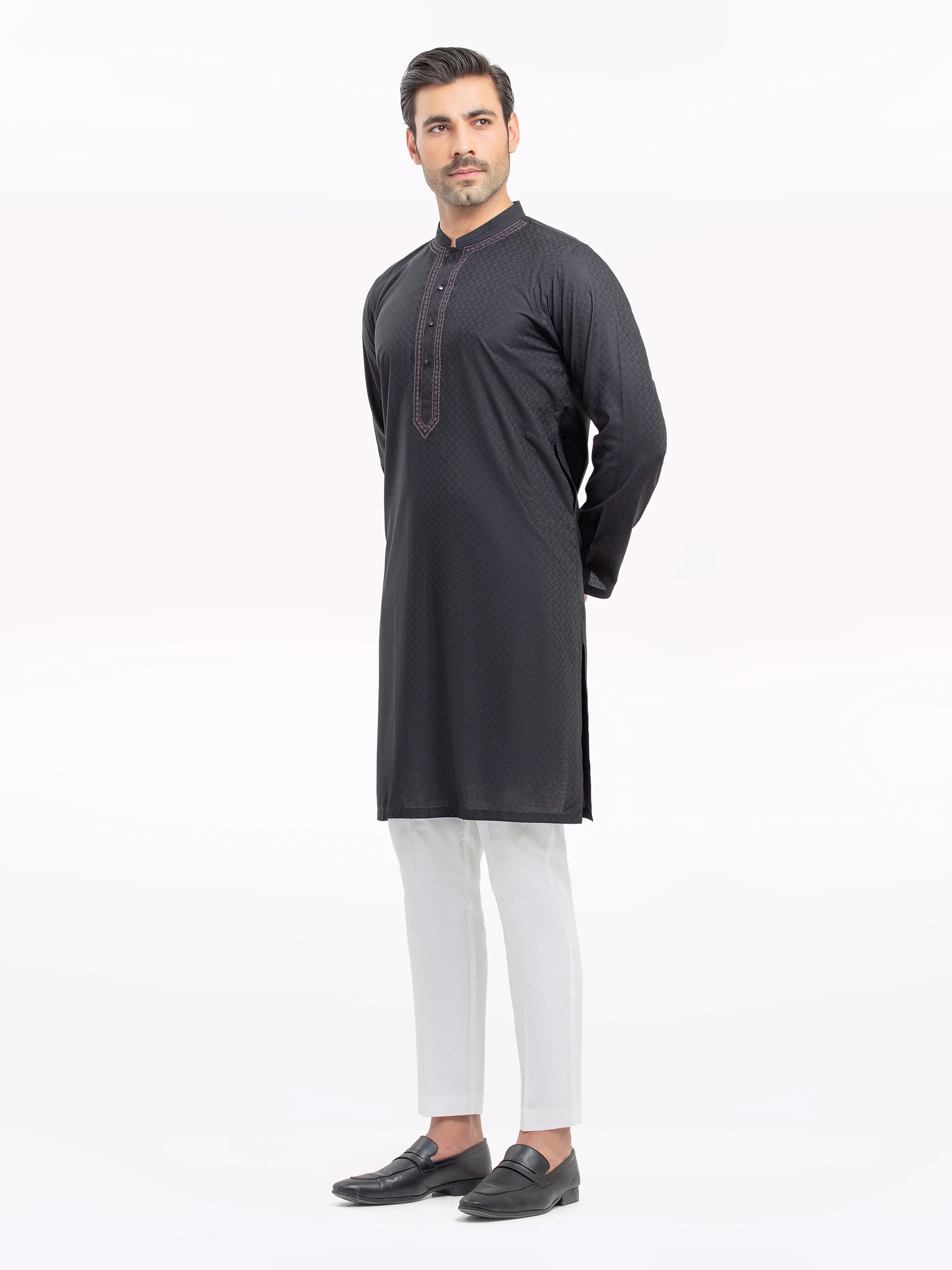 Men's Black Kurta - EMTK5-99529 - Image 2