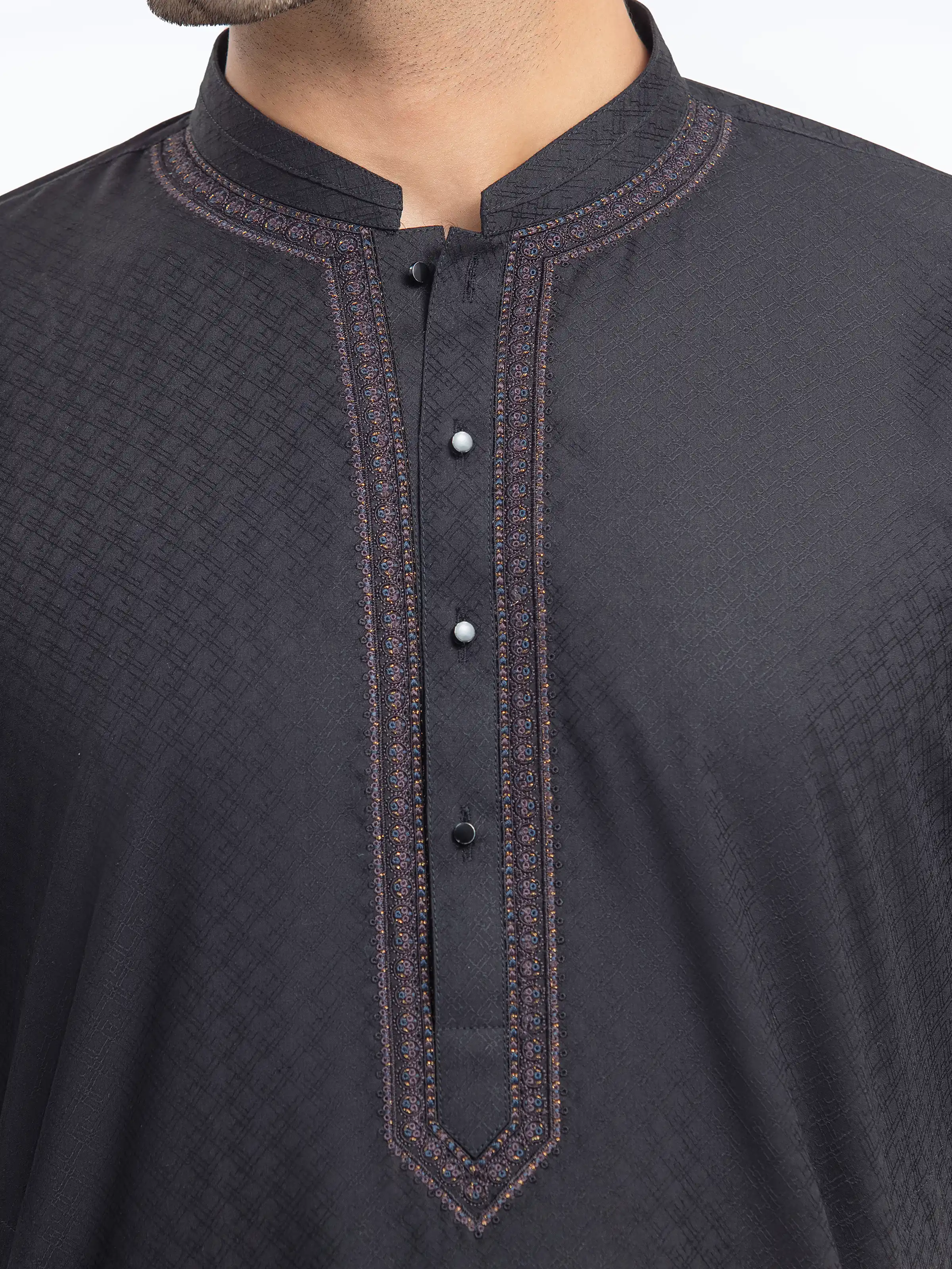 Men's Black Kurta - EMTK5-99529 - Image 4