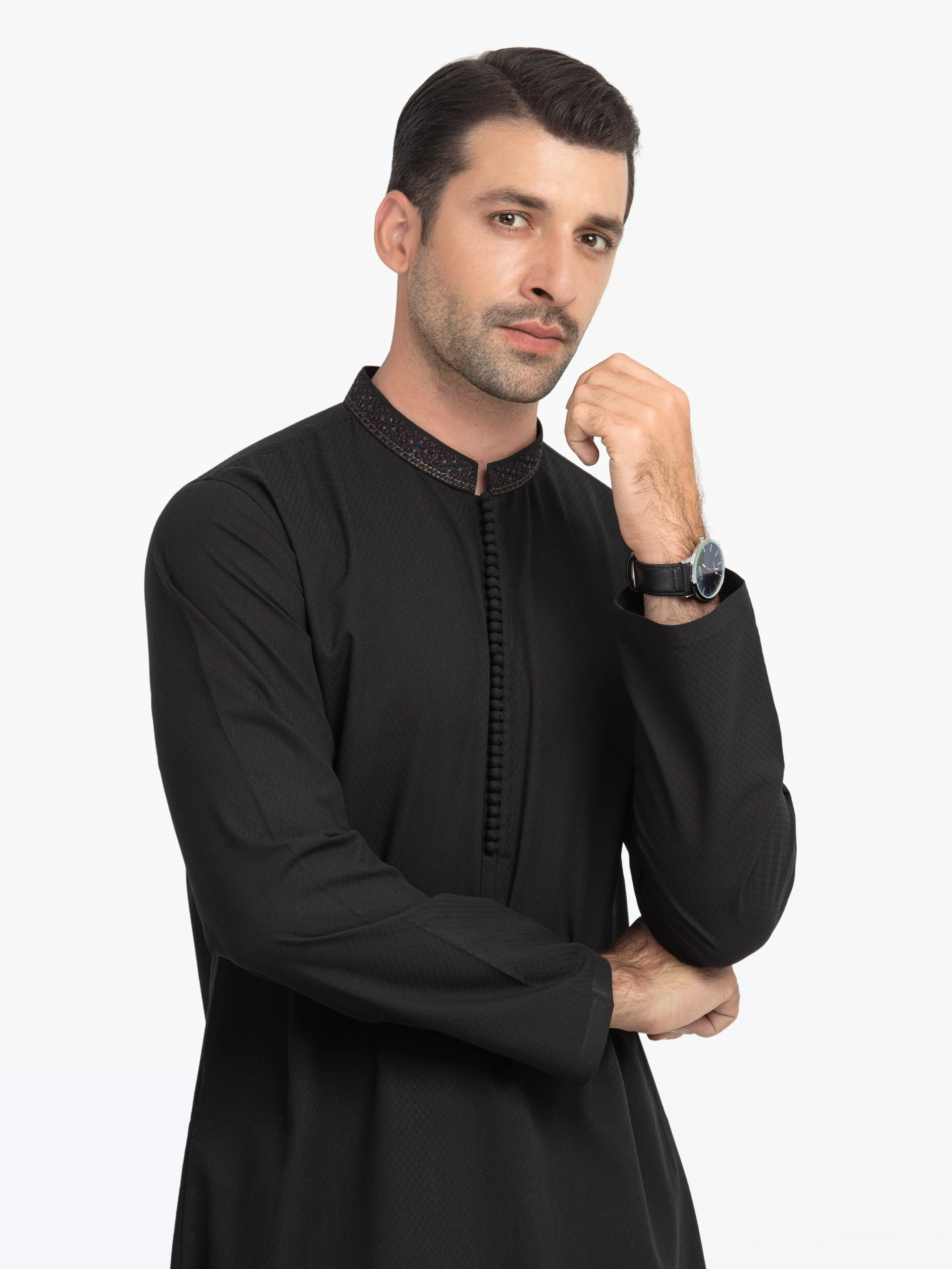 Men's Black Kurta - EMTK5-99549 - Image 2