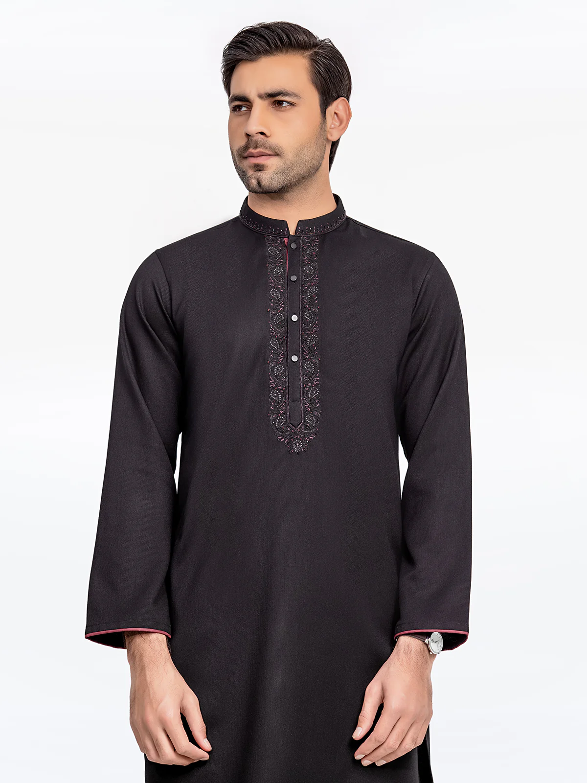 Men's Black Kurta - EMTKC23-095 - Image 2