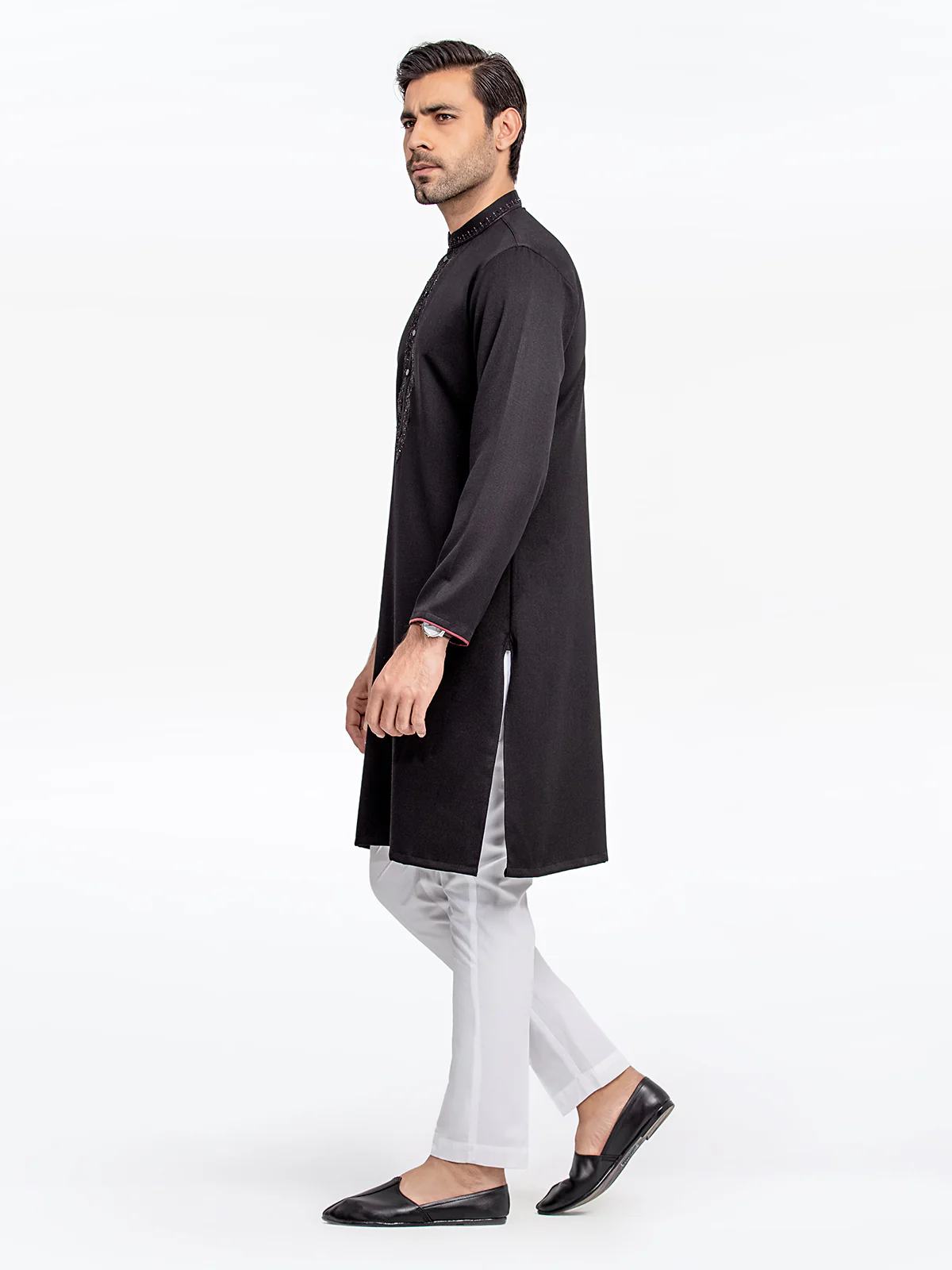 Men's Black Kurta - EMTKC23-095 - Image 3