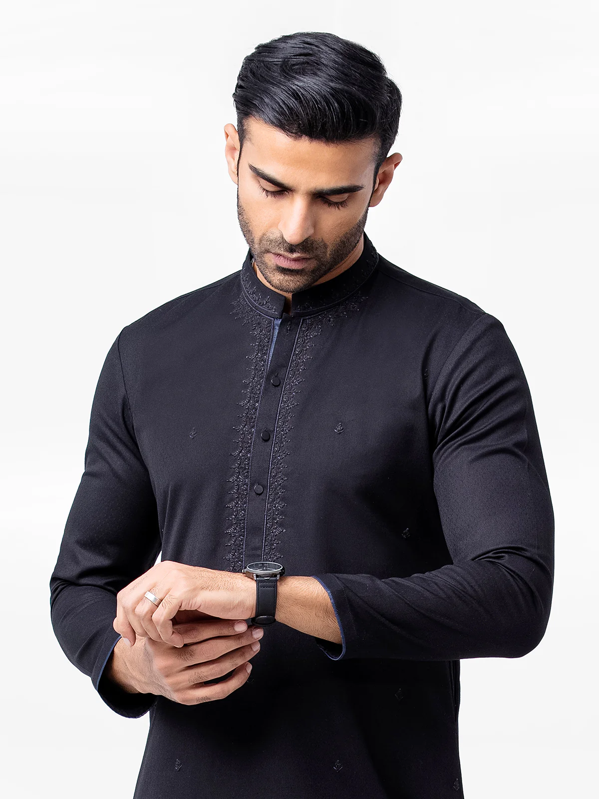Men's Black Kurta - EMTKC23-097 - Image 2