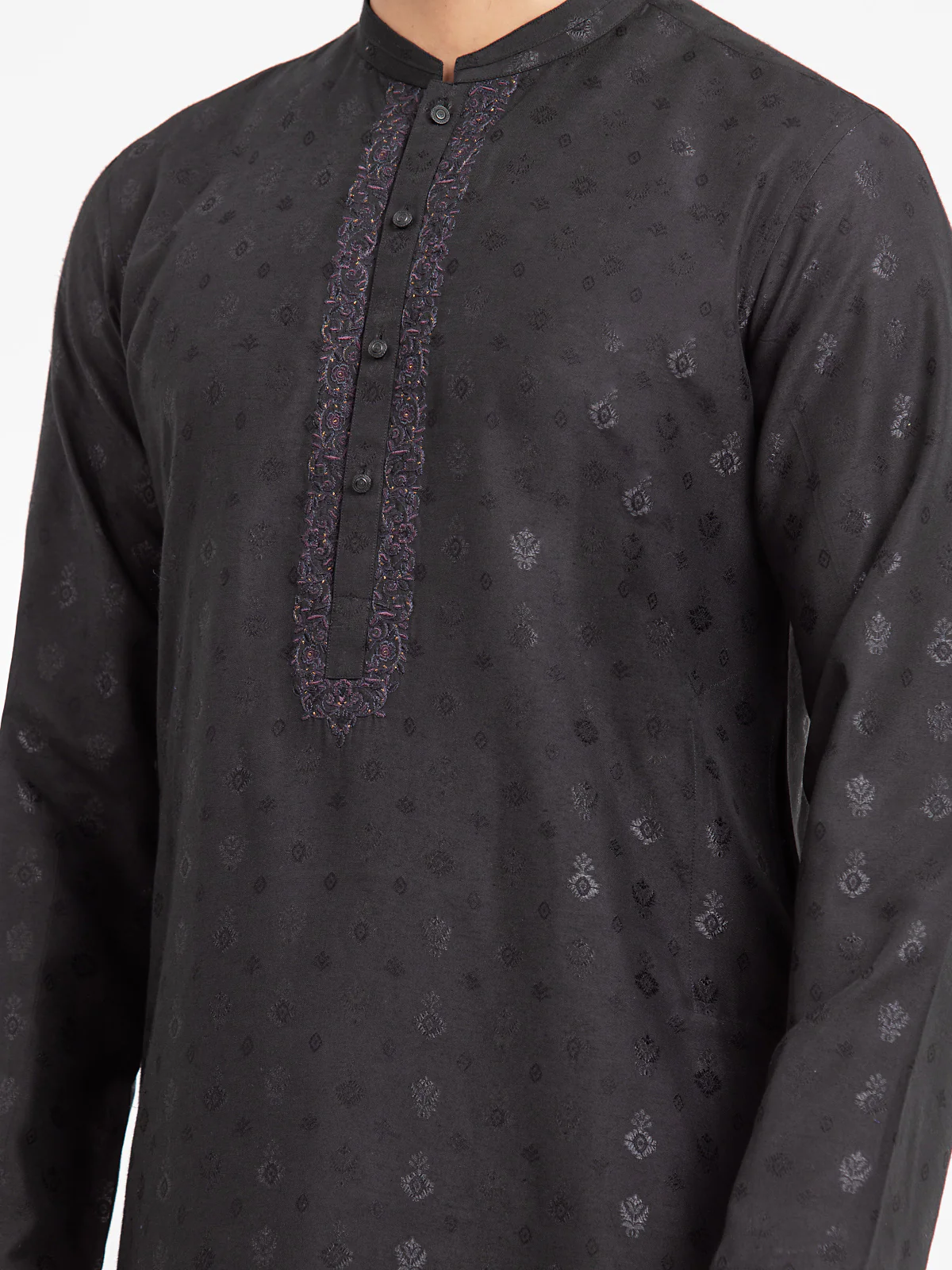 Men's Black Kurta - EMTKC24-120 - Image 3